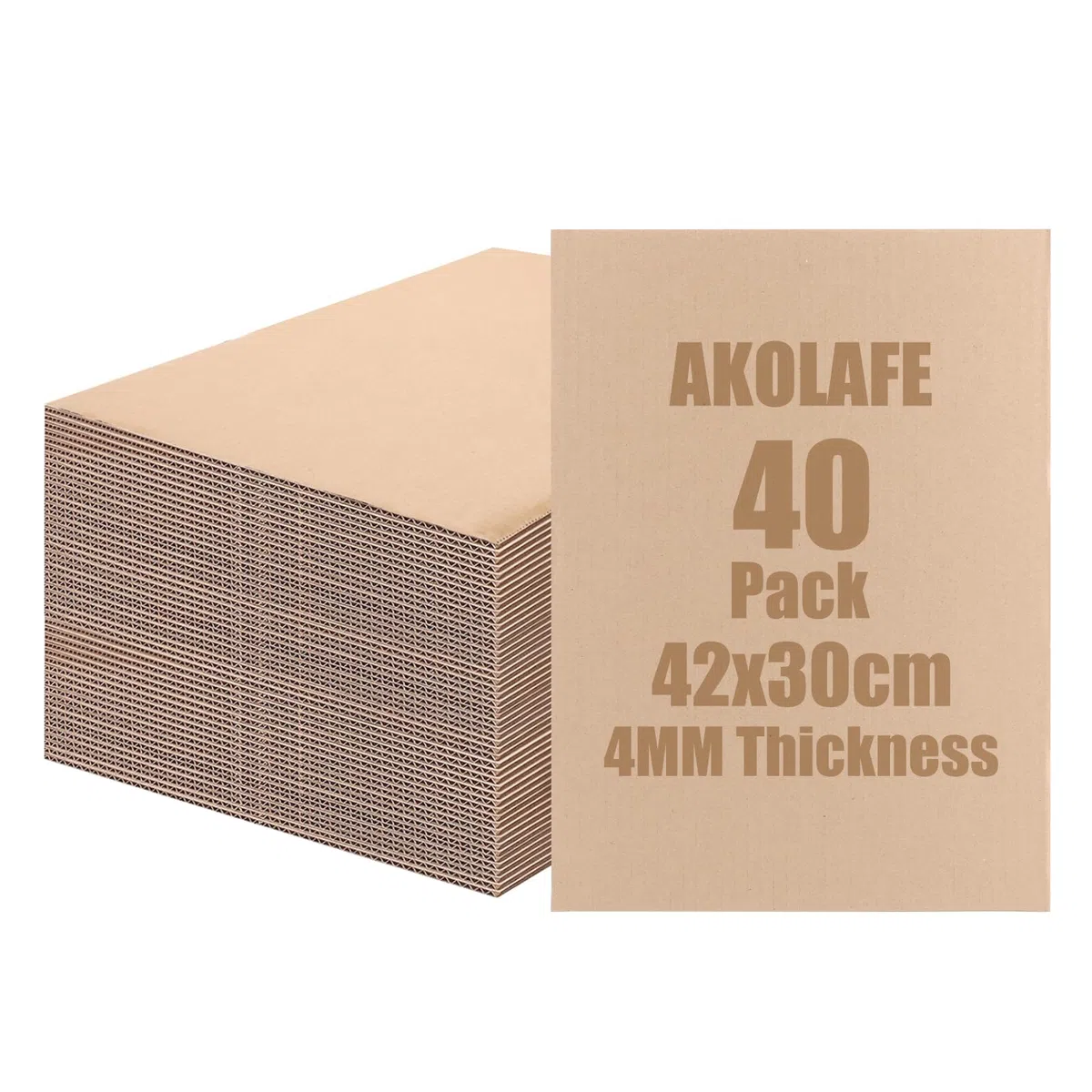 AKOLAFE 40 Pièces Carton Ondulé Kraft A3 42 x 30 cm, Feuilles Carton 4 mm Trois Couches pour Emballage