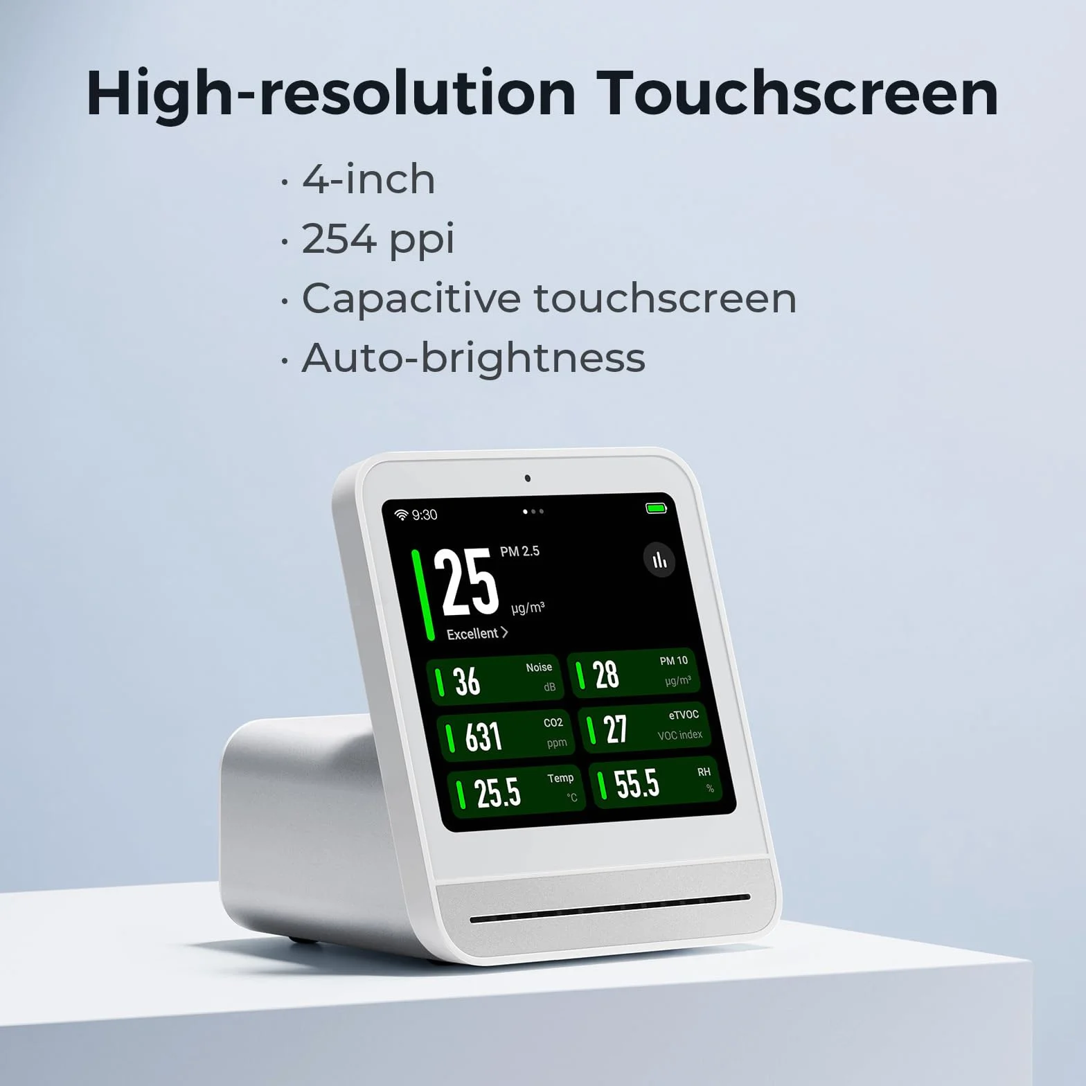 Qingping Moniteur de Qualité de l'Air 2, Détecteur de Qualité de l'Air Intérieur, PM2.5, CO2, PM10, Bruit, Température, Humidité, Nouvelle Fonction Réveil, Testeur de Qualité de l'Air Intelligente