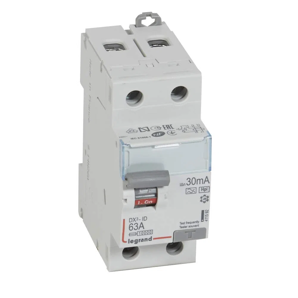 Interrupteur différentiel 2P 230V~ 63A type F 30mA - 2 modules LEGRAND
