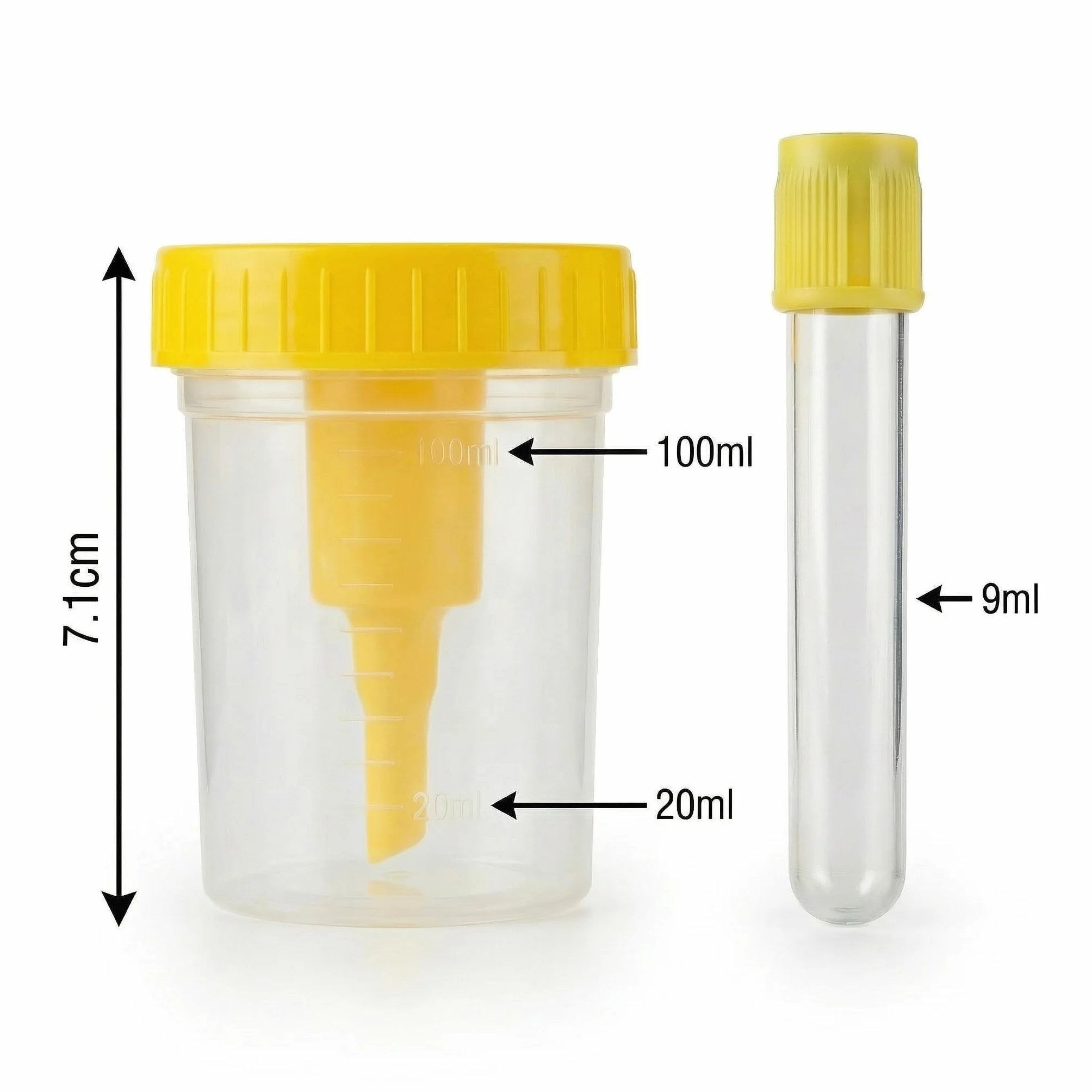 KMINA Kit de Prélèvement d'Urine sous Vide (150 unités), Flacon de 100 ml avec Graduation et Tube sous Vide de 9 ml, Système Clos et Hygiénique