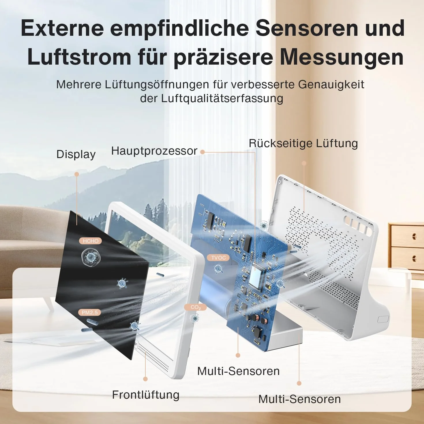 bonoch 16 en 1 Appareil de Mesure de la Qualité de l'Air Écran 7" – 9 Paramètres AQI + 7 Alertes – Détecteur de COV, CO2, PM2.5 PM1.0 PM10, HCHO (Air Quality Monitor) Température, Humidité, AQI, Heure