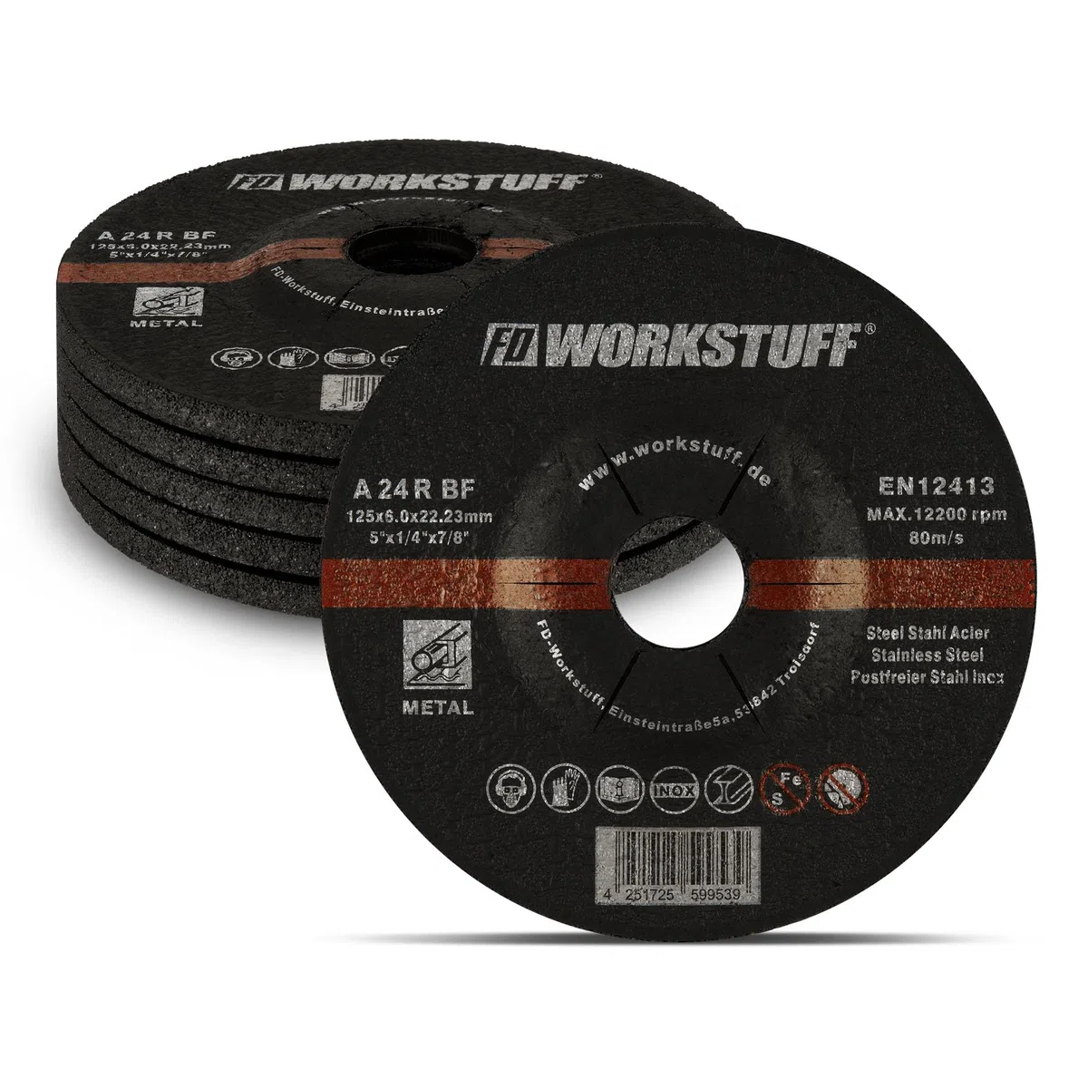 Disques abrasifs FD-Workstuff paquet de 10 Ø 125 x 6 mm pour meuleuses de coupe ou d'angle disques de vadrouille pour acier et métaux non ferreux paquet de 10
