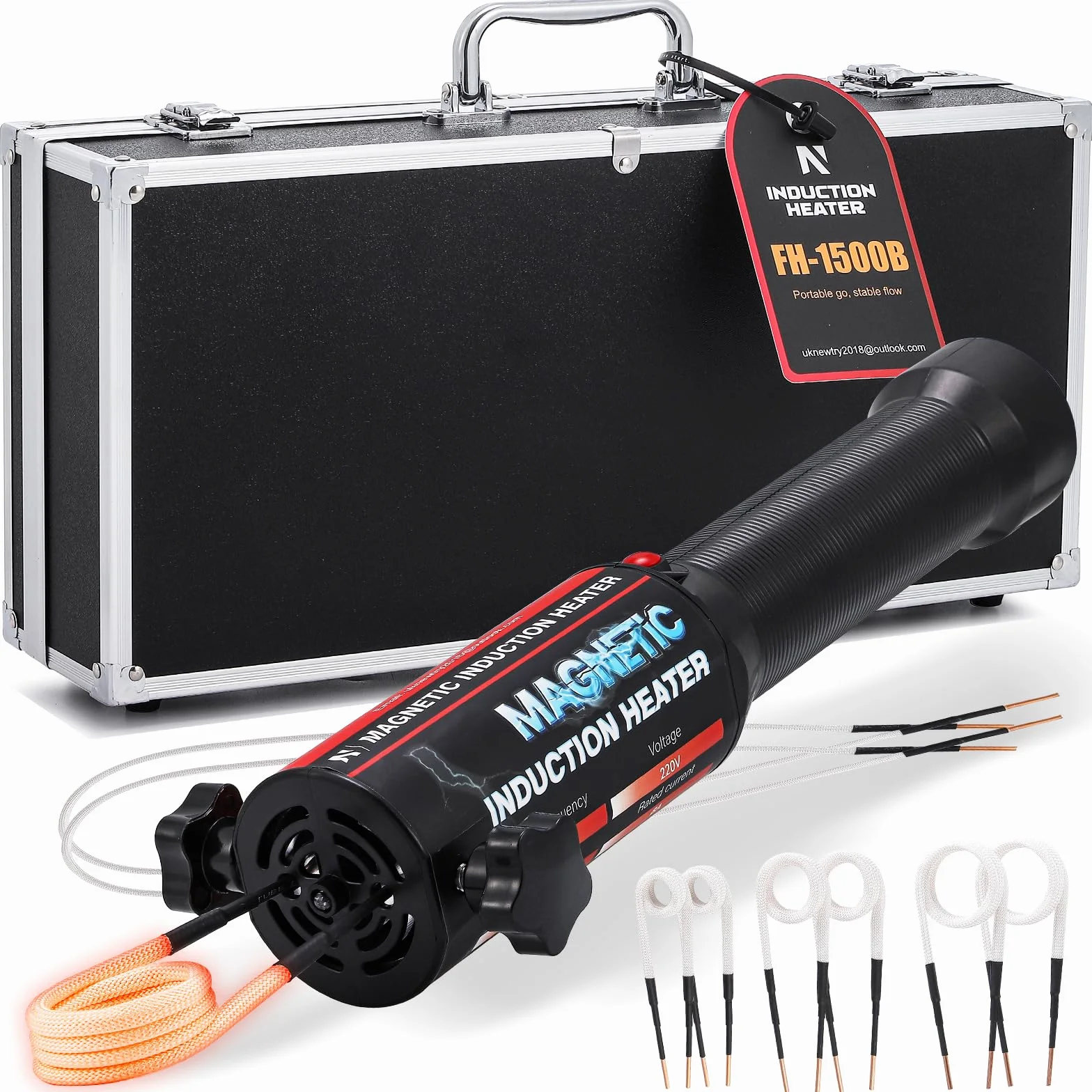 NEWTRY Kit de Chauffage par Induction Magnétique, 1500W, Outil de Dévissage Électromagnétique sans Flamme pour Écrous Rouillés, 8 Bobines, Réparation Automobile, 220V