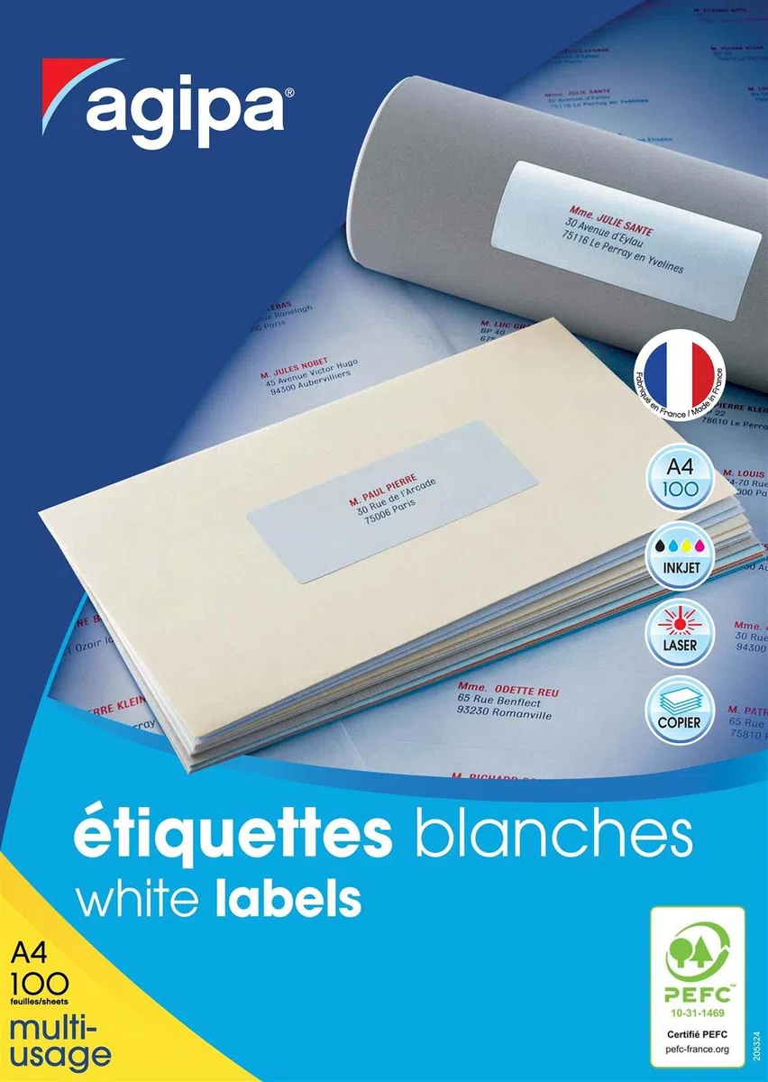 AGIPA Lot de 3 Boites 1600 étiquettes 105x35 mm Multi-usage