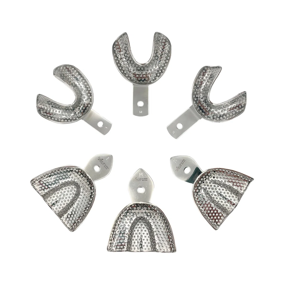 PACK 6 Pièces Porte-empreintes Individuels Dentaires avec Perforations 3 supérieures et 3 inférieures - Acier Inoxydable Haute résistance - Instrument Indispensable pour les Professionnels (6)