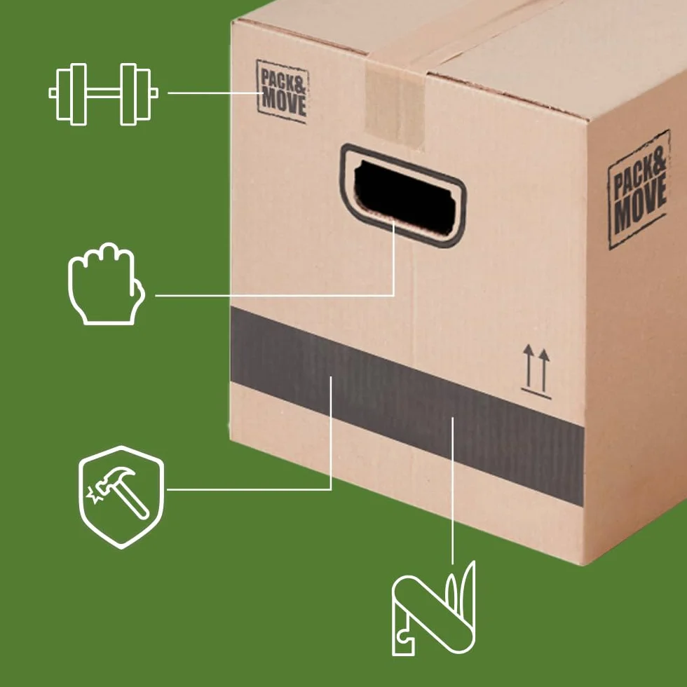 Pack and Move - Lot 60 cartons déménagement stockage standard - 60 x 30 x 30 cm - Poignées renforcées - 3 adhésifs offerts