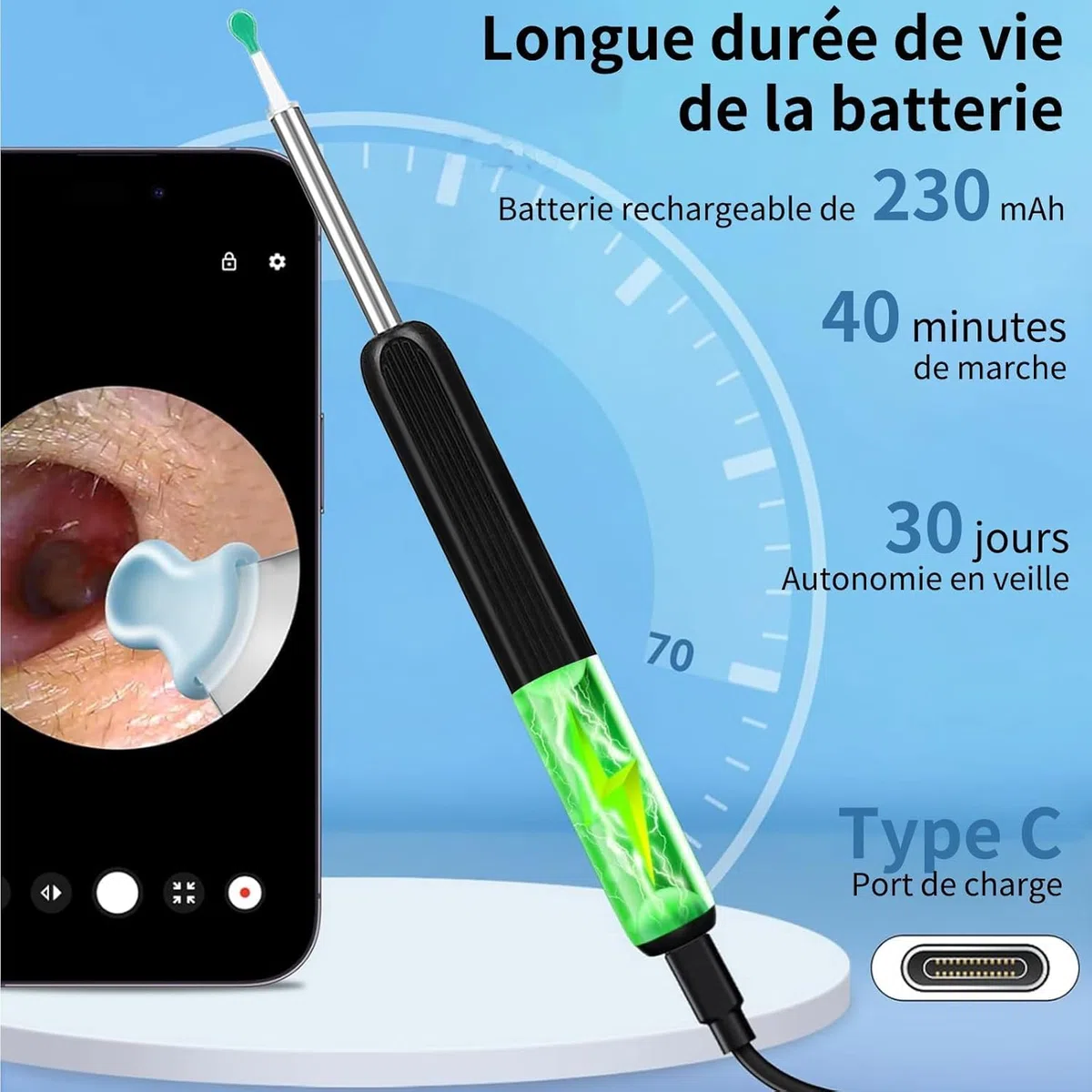 Earo Oreille Otoscope 1080p Hd Kit Camera Oreille, Earo Vision-Caméra Oreille Nettoyage Ip67 Étanche, Endoscope Wifi Nettoyant Oreille Kit Avec 6 Lumières Led, Adapté Aux Smartphones Et Tablettes Ios