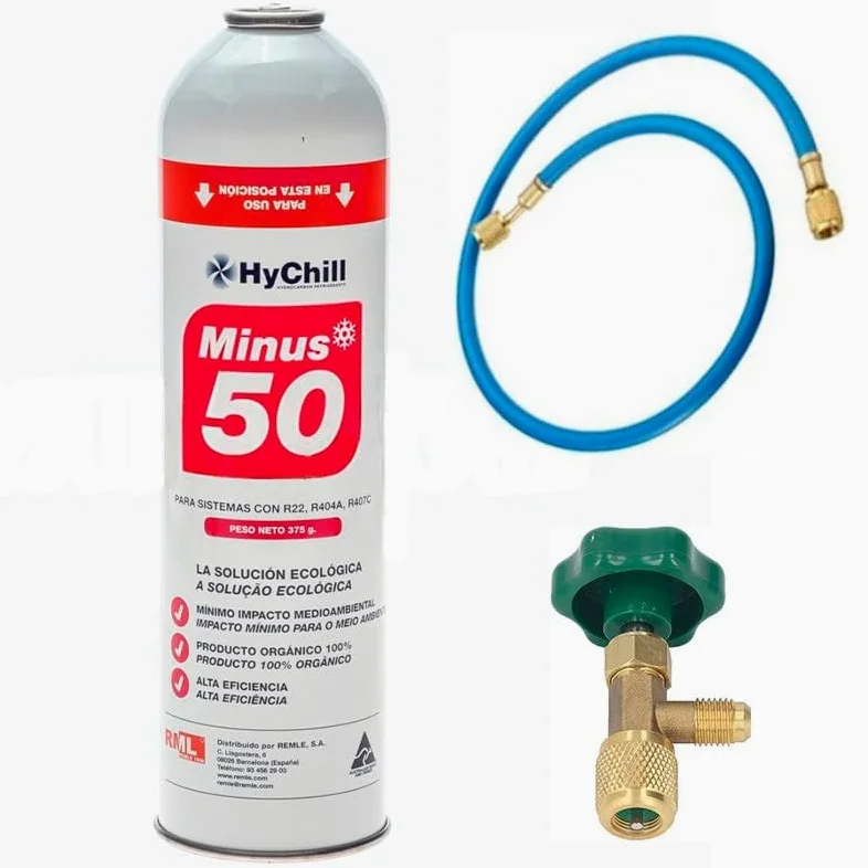 REPORSHOP - 1 bouteille de gaz écologique Minus 50 375 g + valve + tuyau de remplacement R22 R404a R407C R502 Frieze Organico