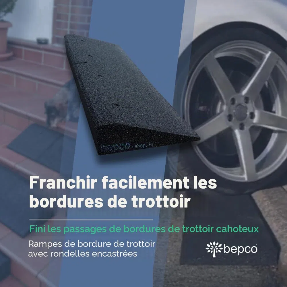 bepco Rampe de Trottoir, L x l x H : 100 x 25 x 5 cm, en Caoutchouc (Noire), avec rondelles intégrées à la Rampe pour la Fixation