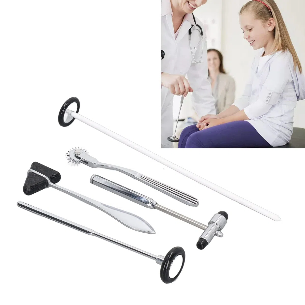 Ensemble 5 Marteaux Neurologiques Acier Inoxydable, Marteau Main Neurologique Portable Multifonctionnel pour Examen Système Nerveux