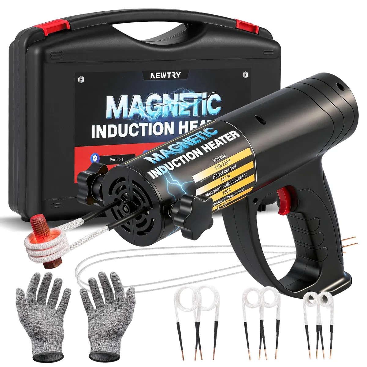 NEWTRY Chauffage magnétique par induction, 1500W chauffage électromagnétique par induction auto chauffage par induction avec 8 bobines pour écrous rouillés, 220V