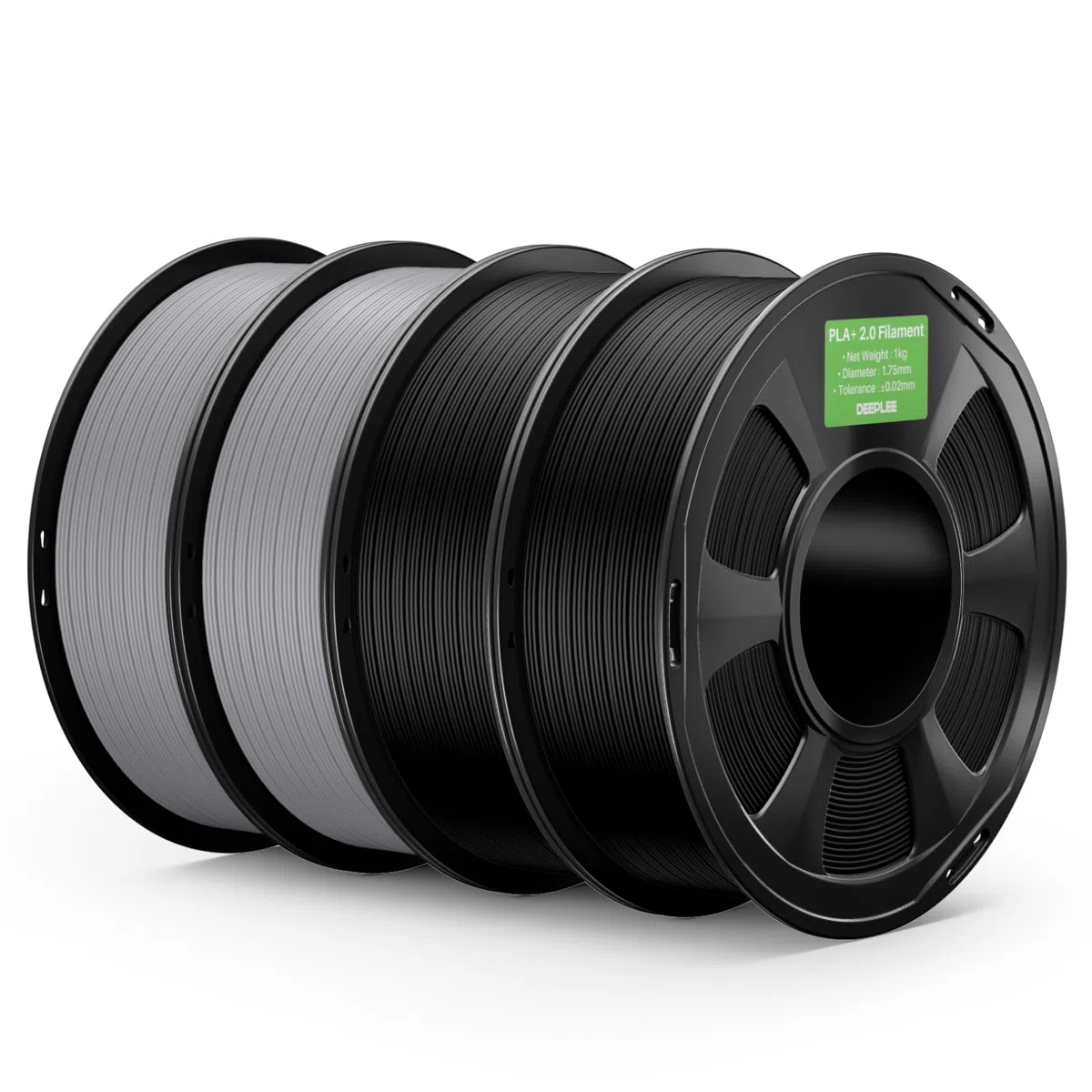 DEEPLEE Filament PLA Plus 1.75 mm Noir et Gris 4kg 4 Bobines pour Imprimantes 3D FDM
