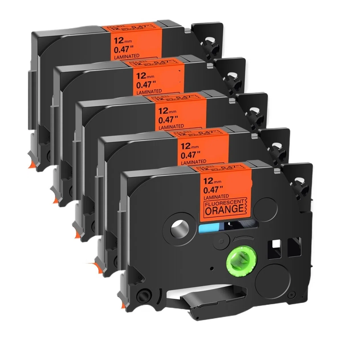 Brother TZ Tze-231 131 631 Ruban d'étiquettes 5PK 9mm Fluorescent Noir sur Orange Cassette laminée