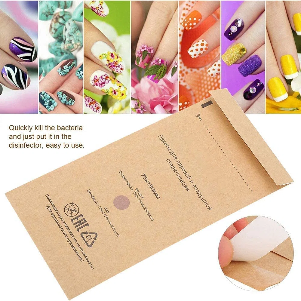 Lot de 200 Sacs de stérilisation jetables pour stérilisateurs à Ongles pour Machines de désinfection, cosmétiques et Outils à Ongles - 75 x 150 mm