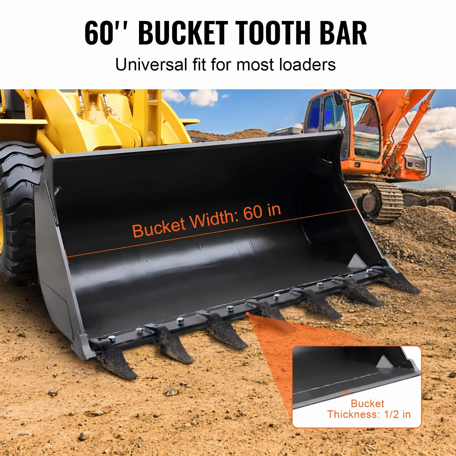 VEVOR Barre à dents de godet, 1500 mm, dent de godet de tracteur, barre à 7 dents pour chargeur, tracteur compact, capacité de charge 2000 kg, boulonnée, pour excavation du sol, protection du godet
