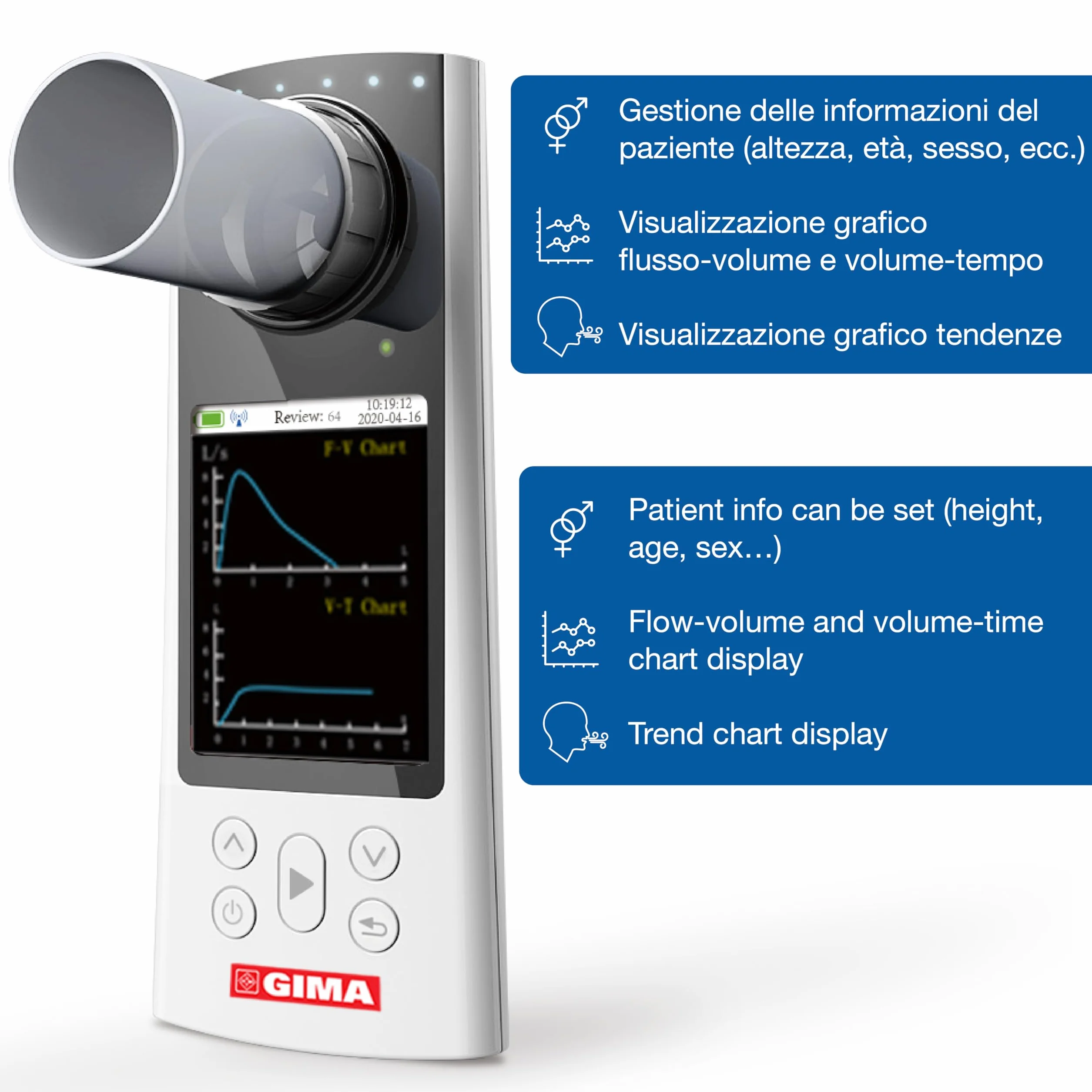 GIMA SP80B Petit spiromètre portable de la fonction pulmonaire