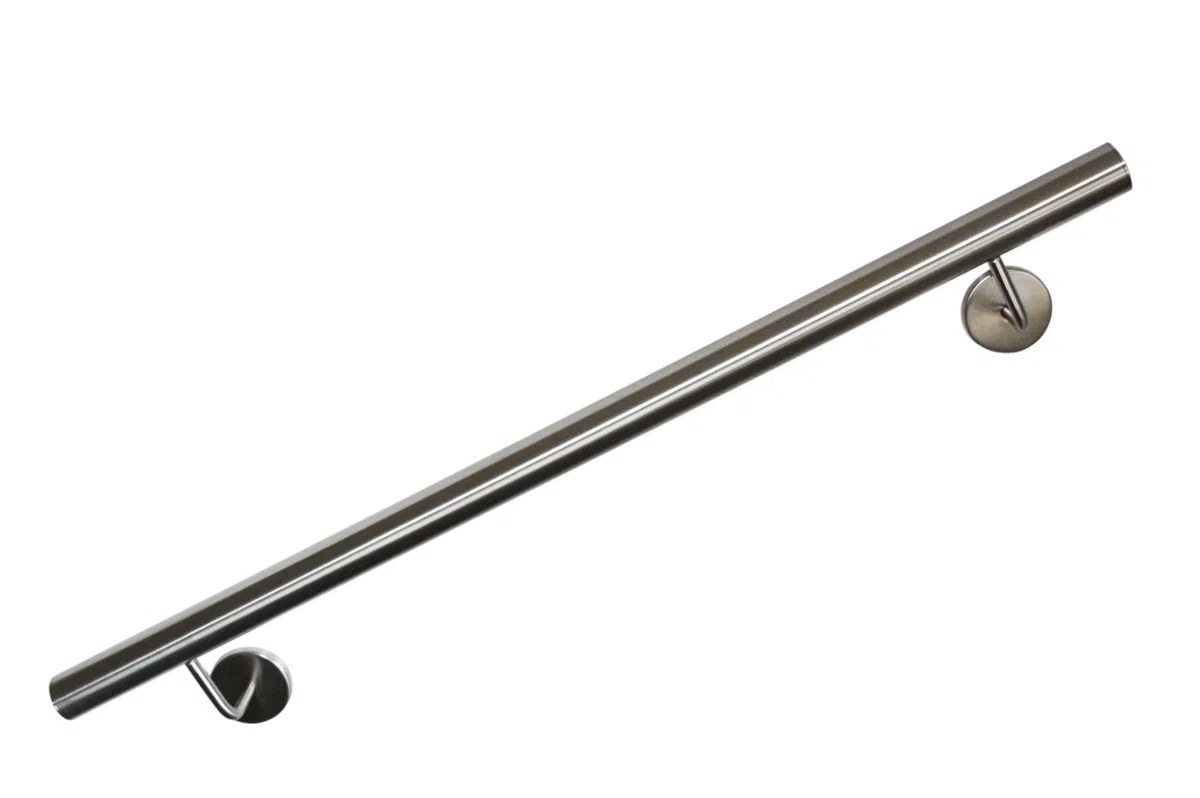 Main Courante en acier inoxydable (AISI 304) poli Diametre 42,4mm - Embouts droîtes - Avec des supports soudés - Longueur: 1500 mm