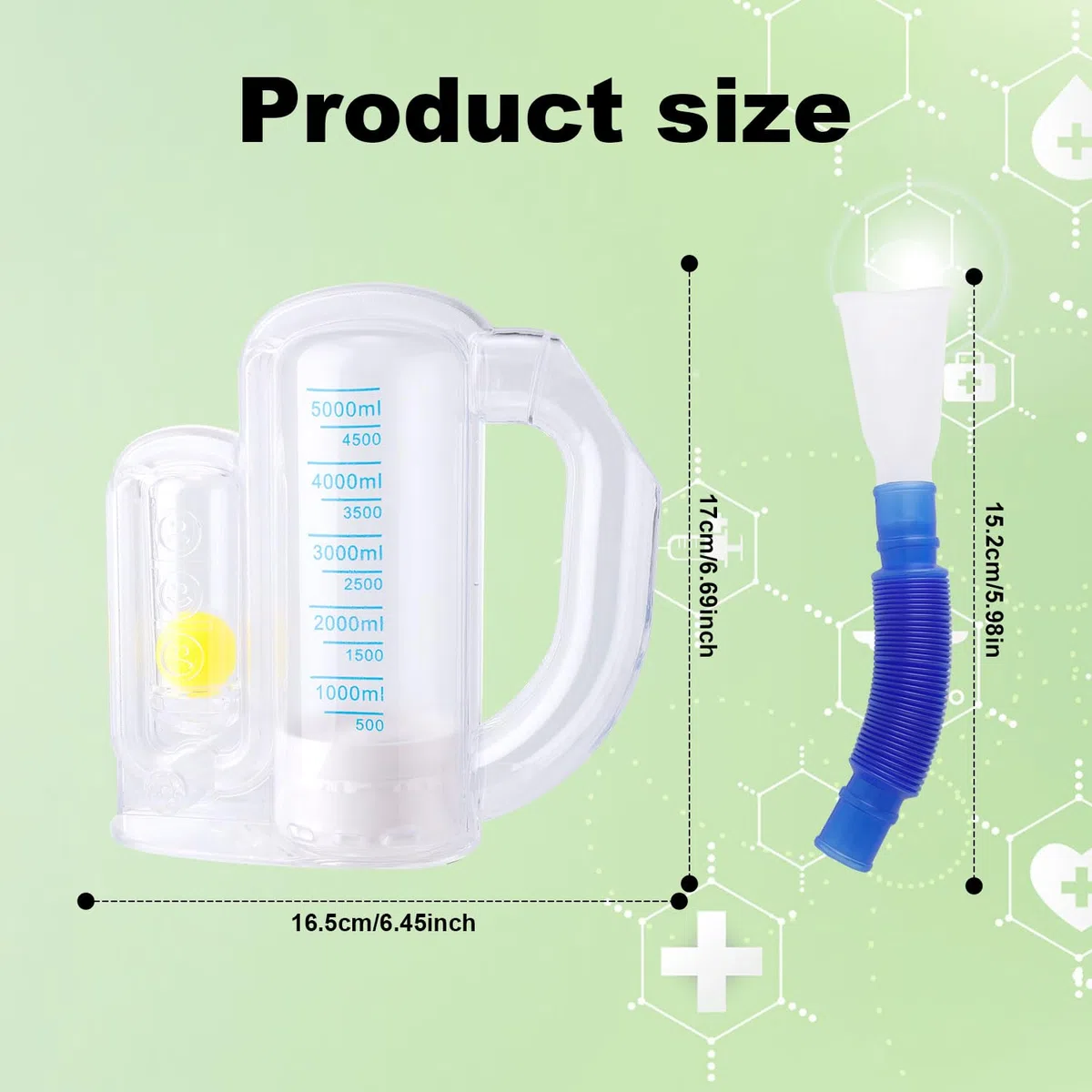 BOXOB Appareil d'Exercice Respiratoire pour Poumons, Mesure Volume d'Inhalation 5000ml Spiromètre Incitatif Adultes avec Indicateur Débit à Bille pour Inhalation Respiration Entraînement Pulmonaire