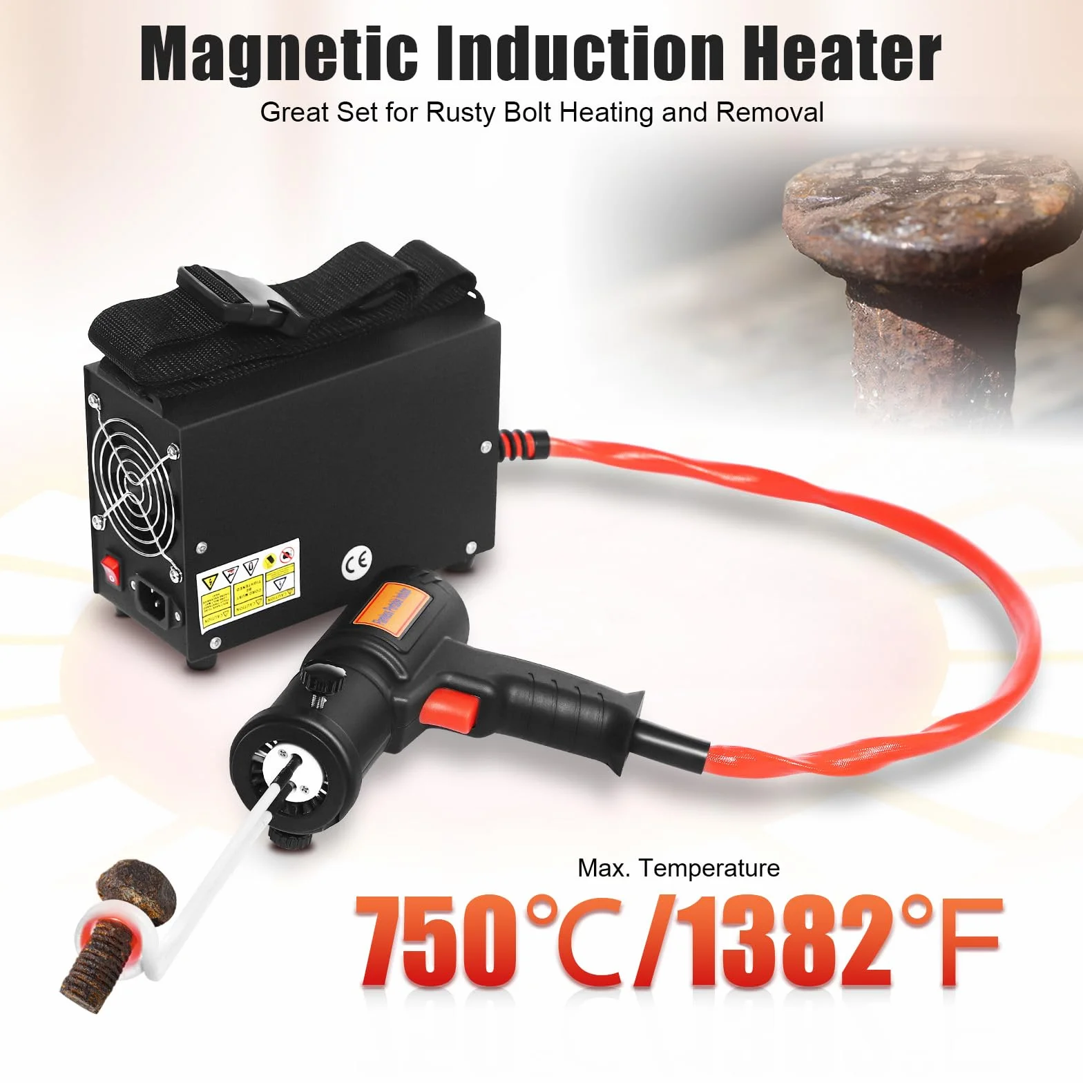 Kit de chauffage magnétique à induction 1500 W, 750 ℃/1382 ℉, appareil de chauffage à induction pour enlever les boulons et les écrous, chauffage à induction électromagnétique 220 V