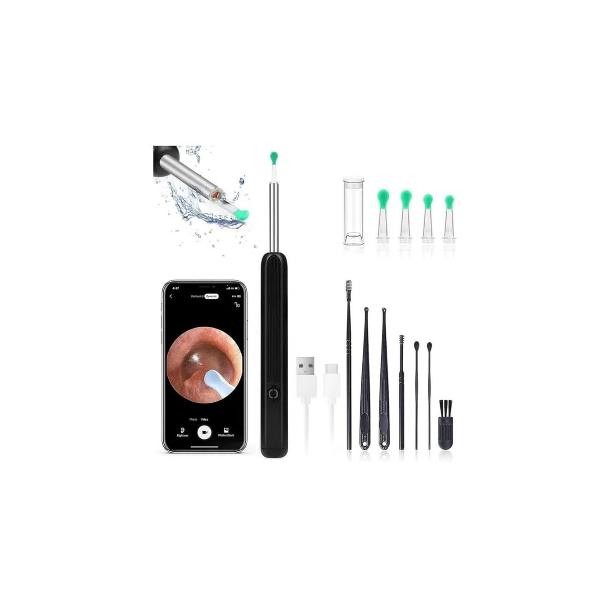 Earo Oreille Otoscope 1080p Hd Kit Camera Oreille, Earo Vision-Caméra Oreille Nettoyage Ip67 Étanche, Endoscope Wifi Nettoyant Oreille Kit Avec 6 Lumières Led, Adapté Aux Smartphones Et Tablettes Ios