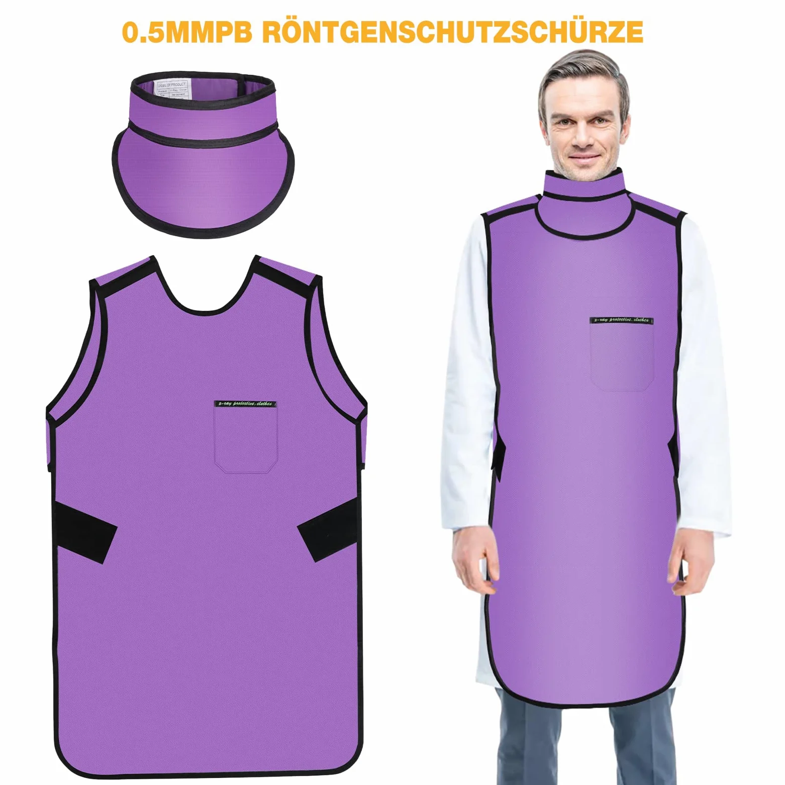 Tablier de protection contre les rayons X avec protection thyroïdienne - 0,5 mmPb - Léger - Blindage en plomb - Vêtement de protection pour dentistes - Gilet de protection équivalent pour hôpitaux,