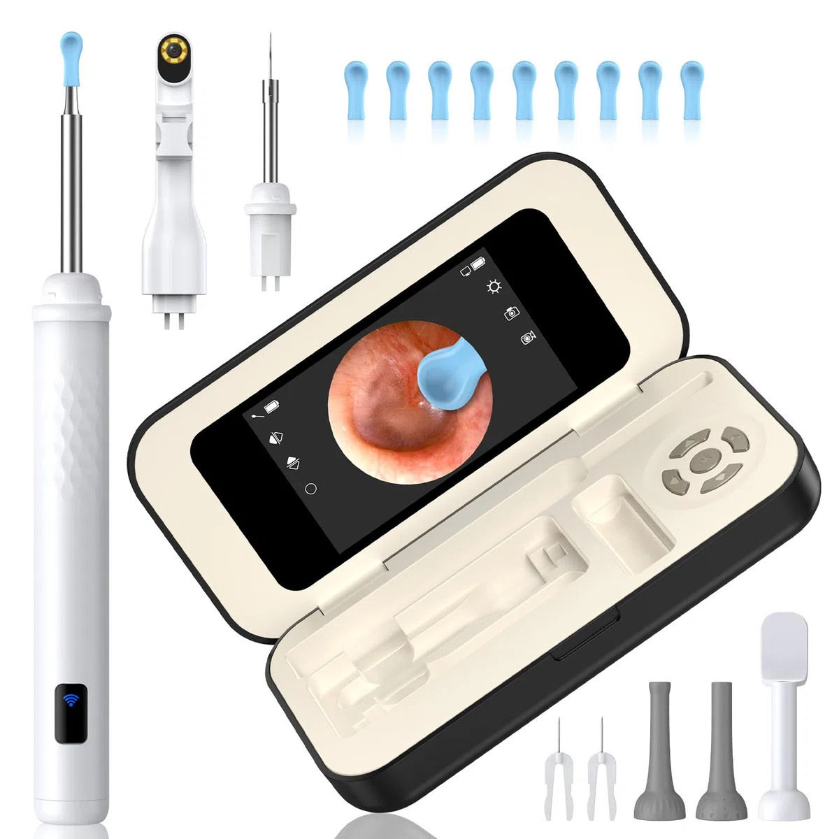 Otoscope Oreille avec Écran IPS HD 3.97, Caméra 1080P IP67 Étanche, Nettoyeur Oreille Set avec Carte TF et 6 LED