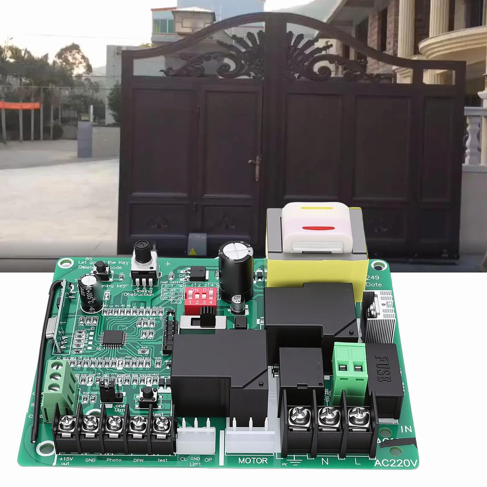 Carte de Commande D'ouvre-Porte Coulissante, Kit de Circuit imprimé de Contrôleur de Porte électrique à Code Roulant 433,92 MHz avec 2 Télécommandes pour une Utilisation en Usine (220V)