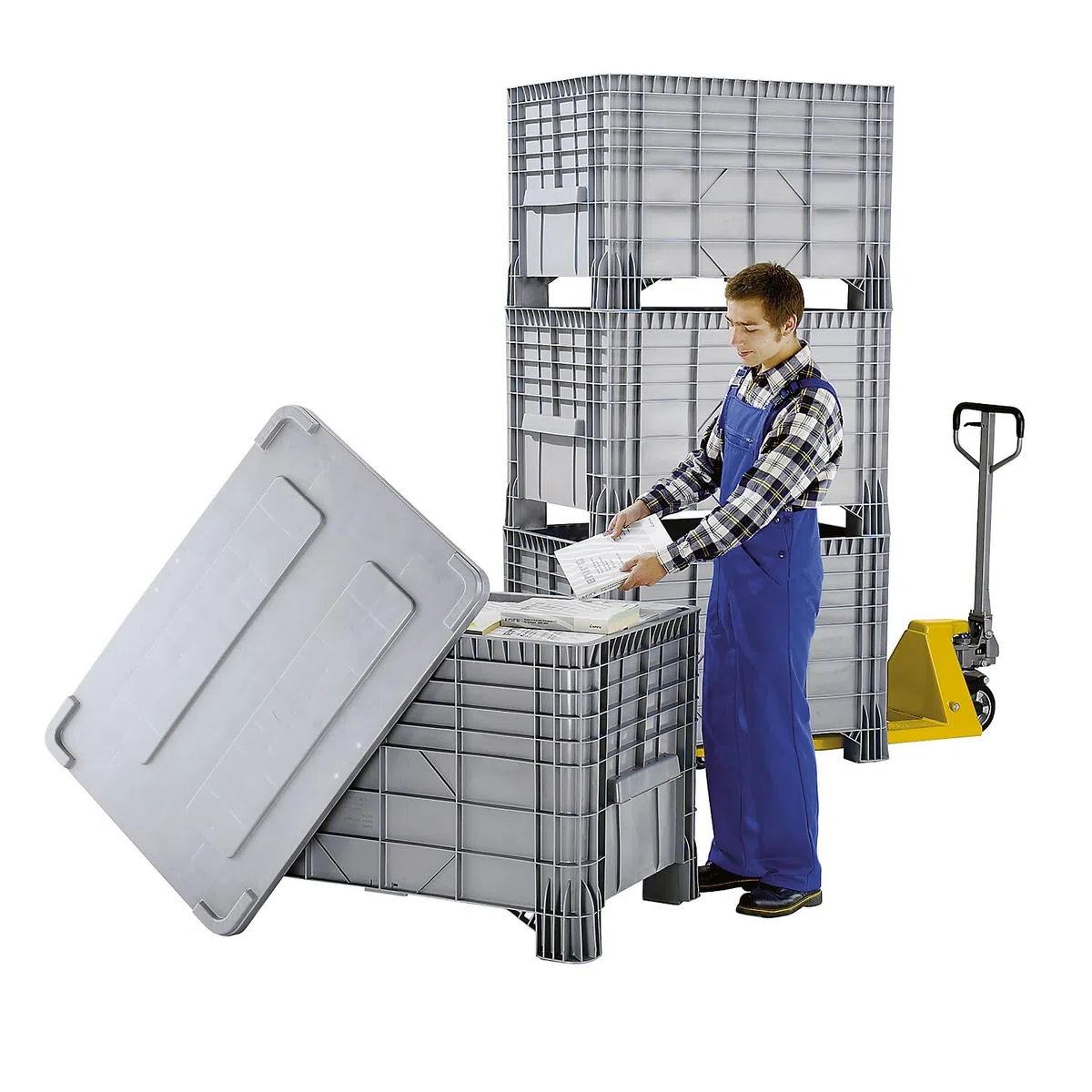 FRANKEL kaiserkraft | Caisse-palette en polyéthylène | capacité 285 l | 4 pieds et 4 roulettes pivotantes | 1 pièce et +