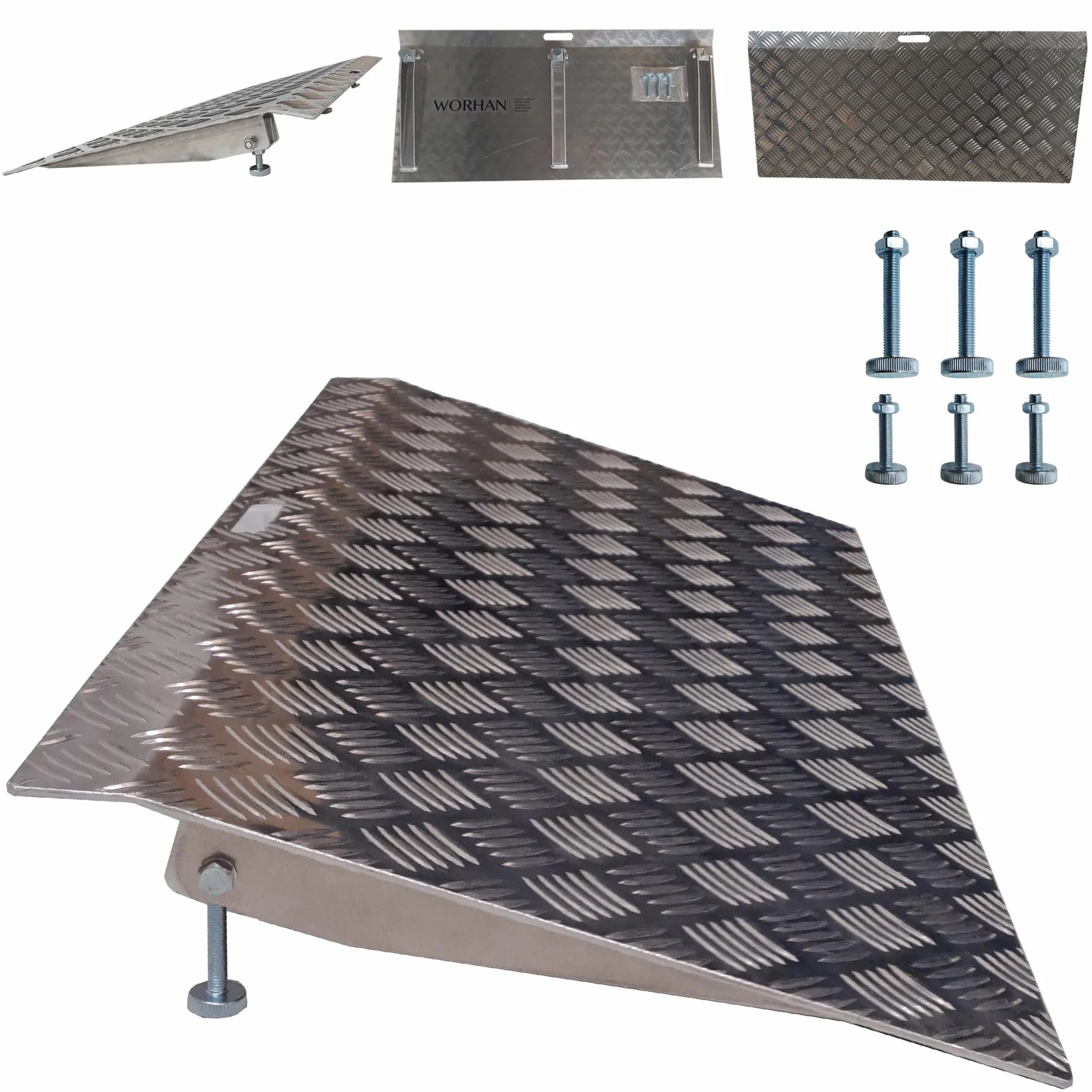 Rampe de Seuil 300kg Rigide pour Fauteuil Roulant Chargement Plateforme Hauteur Variable Réglable Surface Antidérapante Aluminium Anodisé 1TR90
