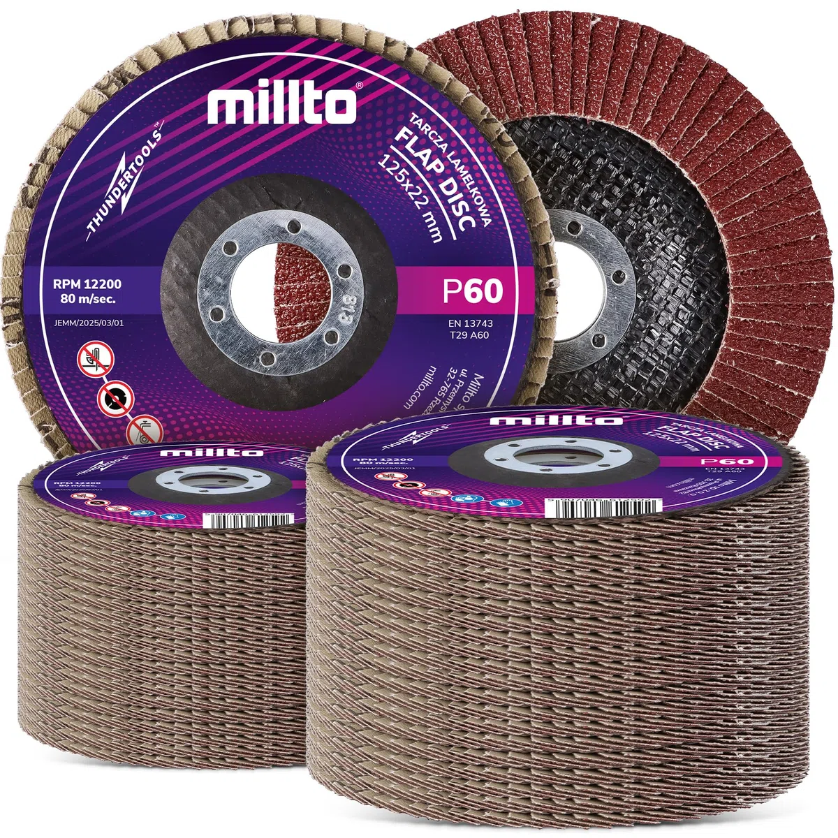 Millto Disque À Lamelles 125x22,2 mm Grain 60 T29 pour Métal Bois Meuleuse Angulaire