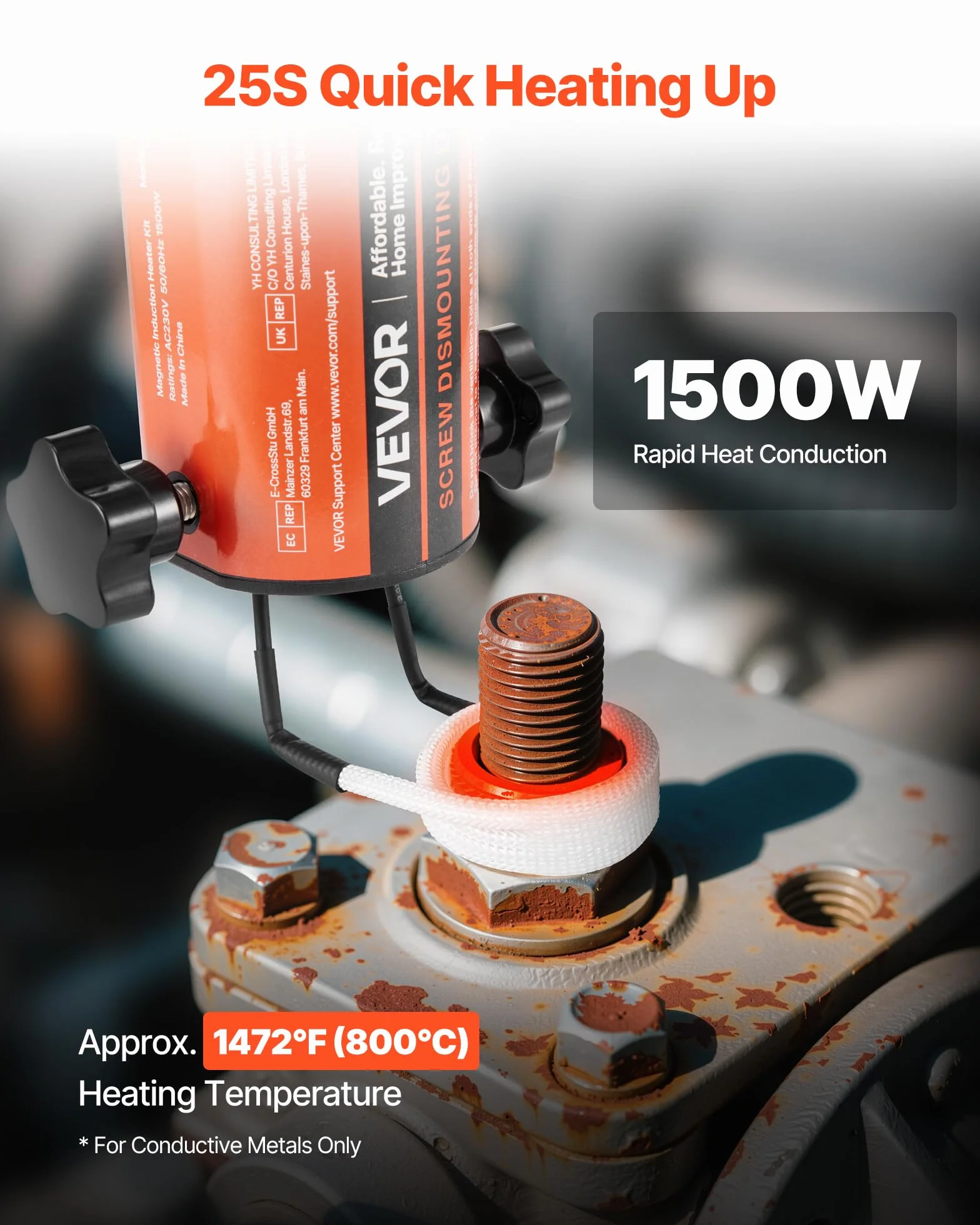 VEVOR Kit de Chauffage par Induction Magnétique pour Enlever Écrous Rouillés 1500 W, Dégrippeur à Induction Portatif, avec 8 Bobines et Coffret, pour Retirer Vis Rouillées, Réparation Automobile