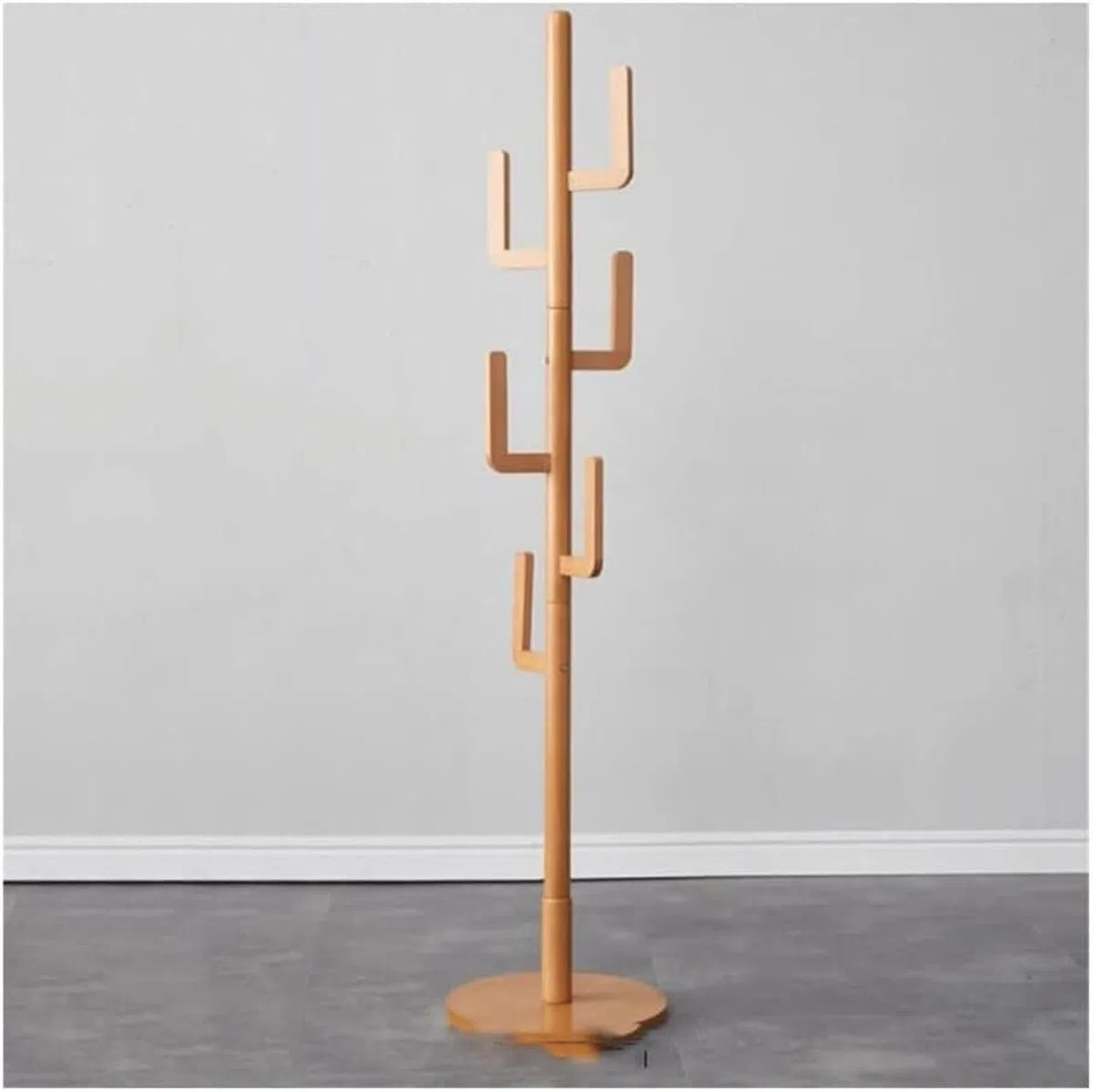 Porte-Manteau en Forme de Cactus, Porte-Manteau sur Pied en Bois Naturel pour Suspendre Vêtements, Chapeaux et Sacs
