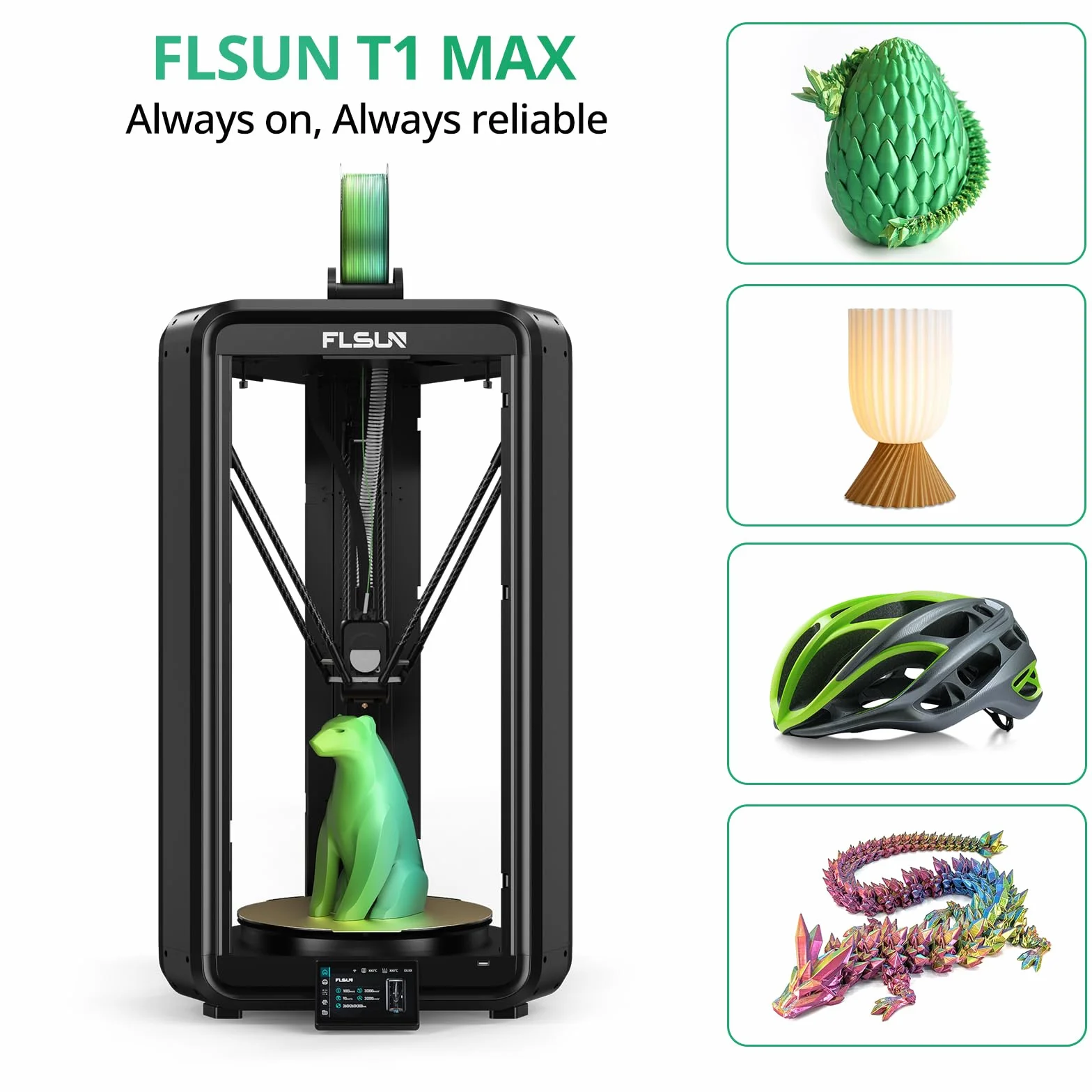 FLSUN T1 Max Imprimante 3D Delta, 1000 mm/s Vitesse Haute Précision, Design Ultra-Silencieux pour Bureau, Busette Acier & Nivellement Automatique, Format d'impression Grand 300x300x297 mm