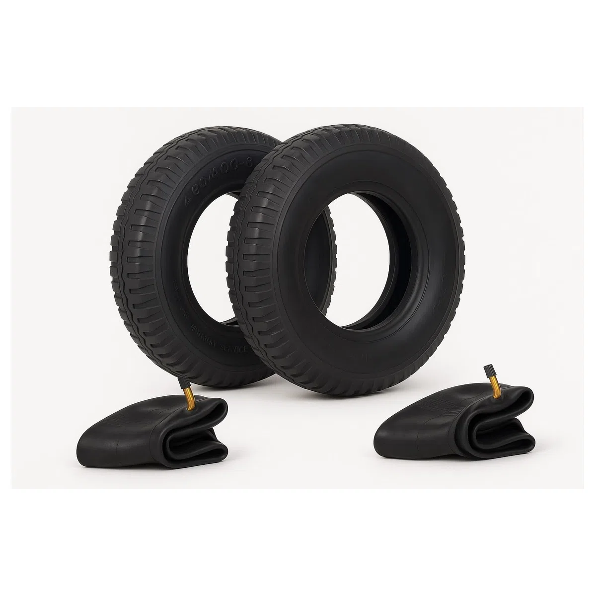 Lot de 2 pneus de brouette 4.80/4.00-8 avec chambre à air - 4PR - Pneu en caoutchouc renforcé - Charge maximale de 250 kg - Profil rainuré profond - Toutes saisons - Valve d'angle