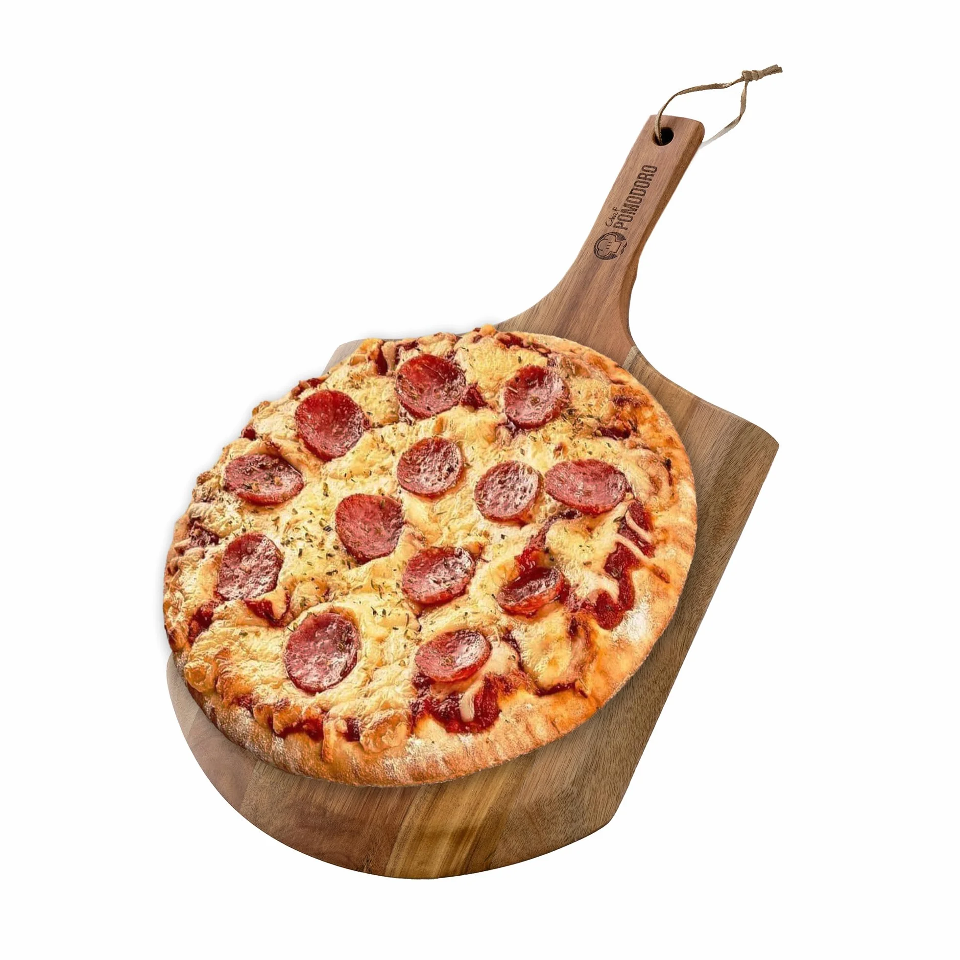 Chef Pomodoro | Pelle à Pizza en Bois d'Acacia Léger (30 cm), Pelle Pizza, Planche à Pizza de Preparation et Lancement de Pizza et Pain faits Maison, Accessoire pizza convient au Four