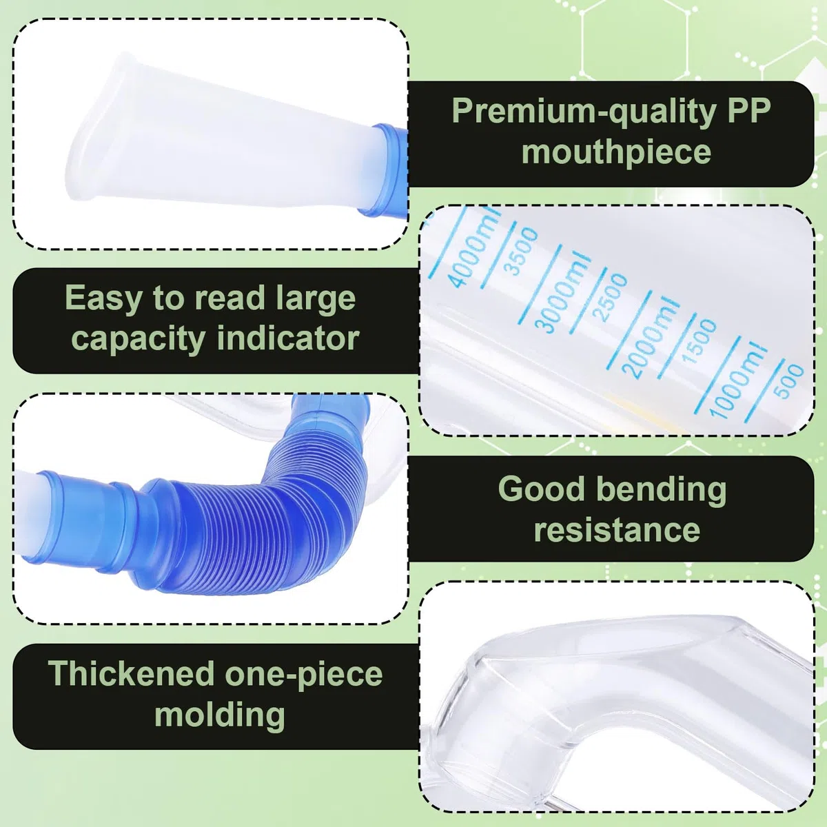 BOXOB Appareil d'Exercice Respiratoire pour Poumons, Mesure Volume d'Inhalation 5000ml Spiromètre Incitatif Adultes avec Indicateur Débit à Bille pour Inhalation Respiration Entraînement Pulmonaire