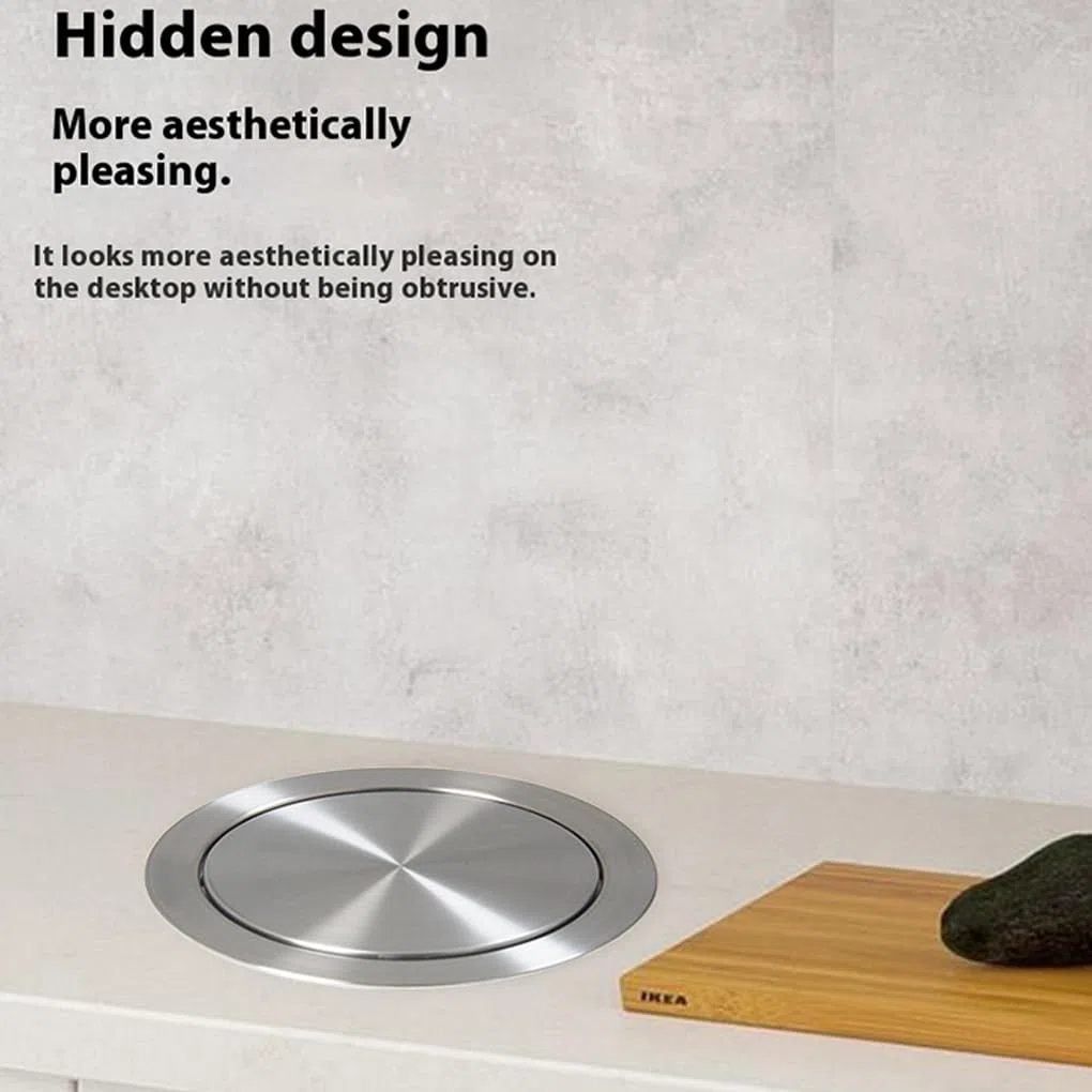 Couvercle de poubelle encastré en acier inoxydable 22-25 cm pour comptoir de cuisine
