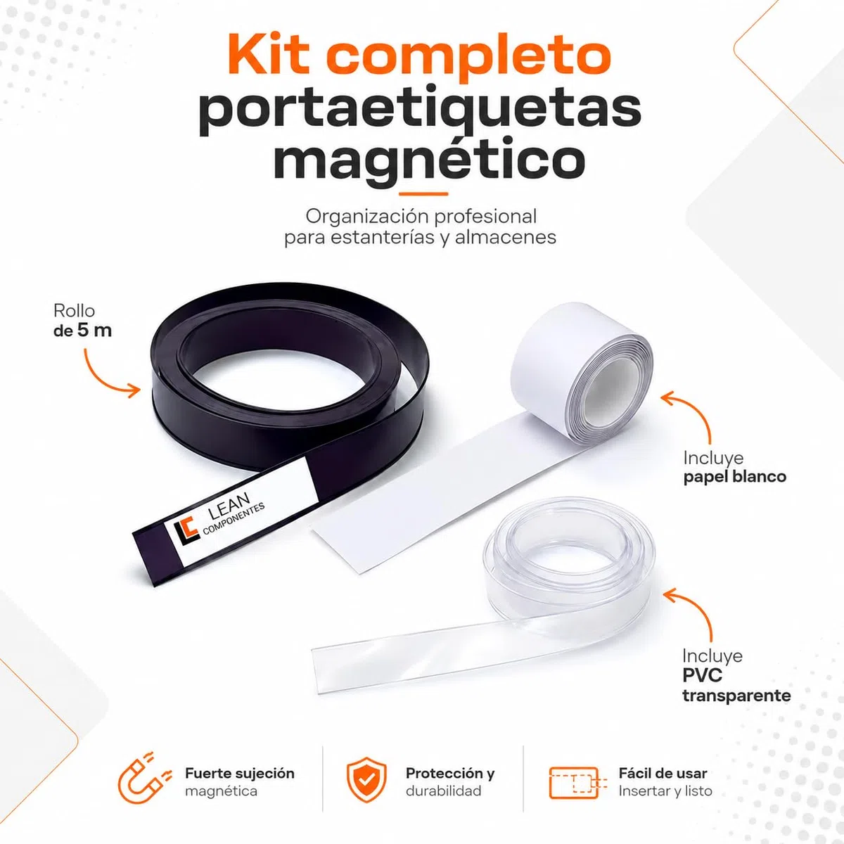 Porte-étiquettes magnétiques Profil C 50 mm x 5 m Rouleau Papier PVC