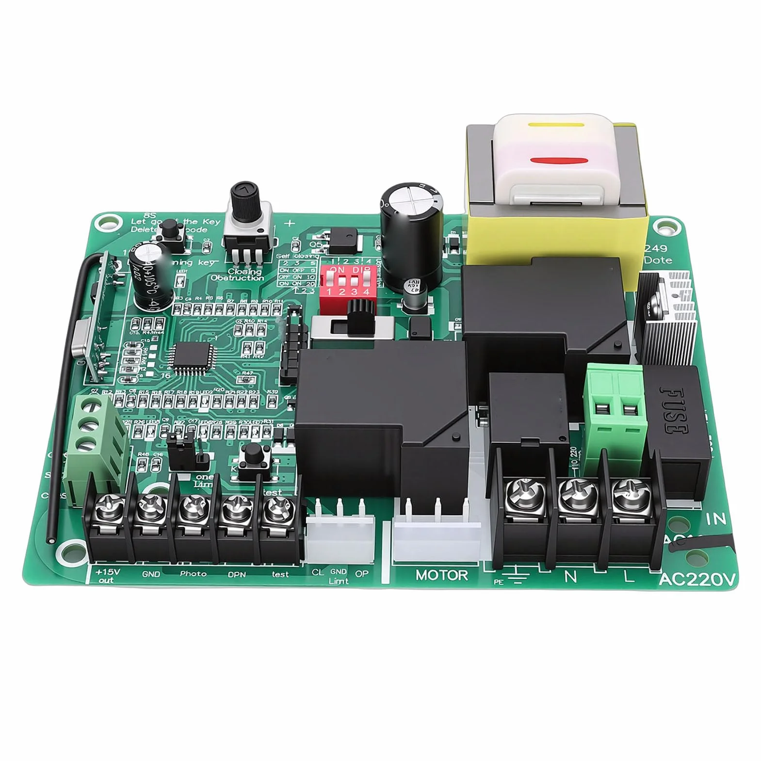 Carte de Commande D'ouvre-Porte Coulissante, Kit de Circuit imprimé de Contrôleur de Porte électrique à Code Roulant 433,92 MHz avec 2 Télécommandes pour une Utilisation en Usine (220V)