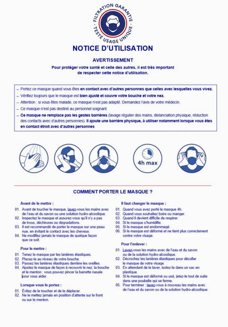 100 Masques Barrières de Protection Jetables fabriqués en France Coloris Noir - Validés DGA UNS1 (100)