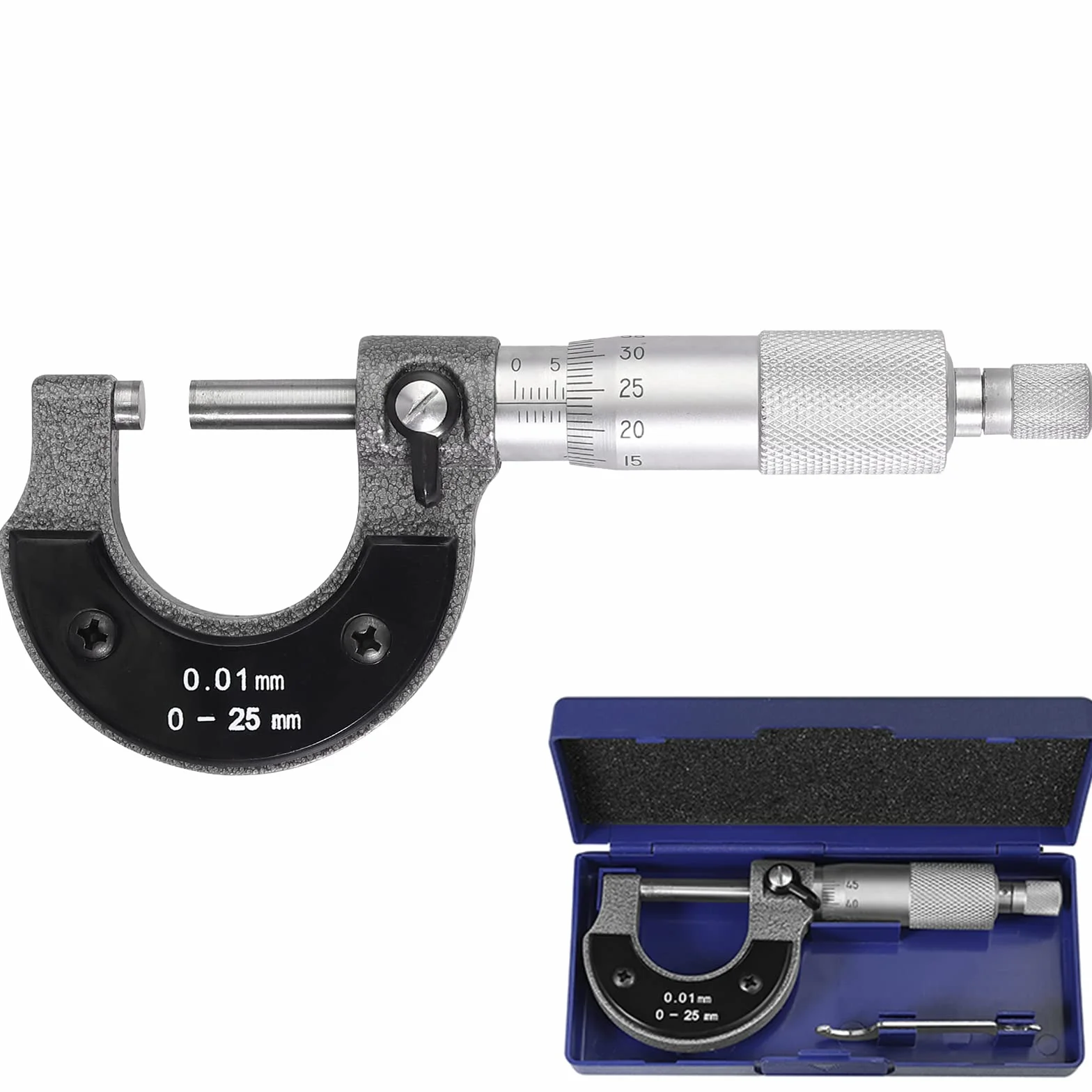 AUTOUTLET Micromètre Extérieur 0-25 mm Graduations 0,01 mm Pied à Coulisse Externe Métrique avec Clé de Réglage Zéro