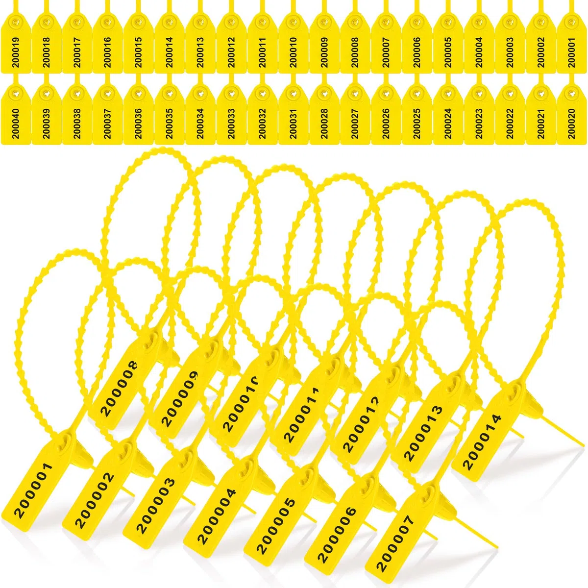 Roowest Lot de 2 000 étiquettes de sécurité en plastique pour extincteur - Étiquettes de sécurité numérotées - Jetables - 250 mm de long (jaune)