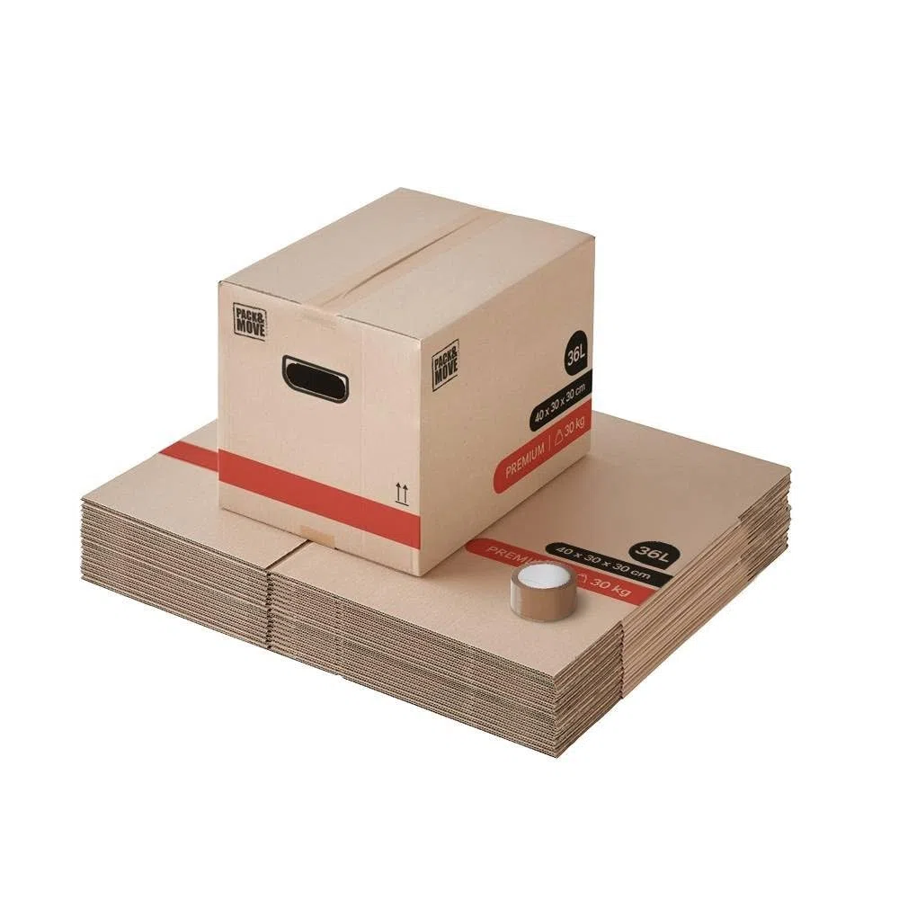 Cartons Déménagement Livres Premium 40 x 30 x 30 cm Extrême Résistance 30 kg Poignées Renforcées 1 Adhésif Offert