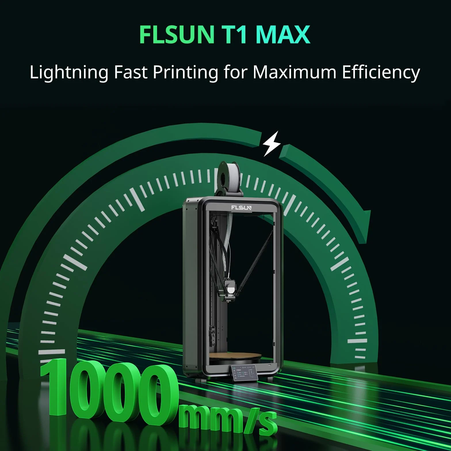 FLSUN T1 Max Imprimante 3D Delta, 1000 mm/s Vitesse Haute Précision, Design Ultra-Silencieux pour Bureau, Busette Acier & Nivellement Automatique, Format d'impression Grand 300x300x297 mm