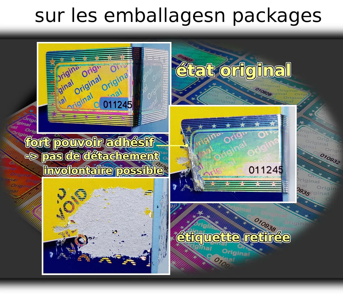Hologramme 3D Sceau Original 46x20mm Argent Brillant - 1000 pcs Sceau de Sécurité Autocollant