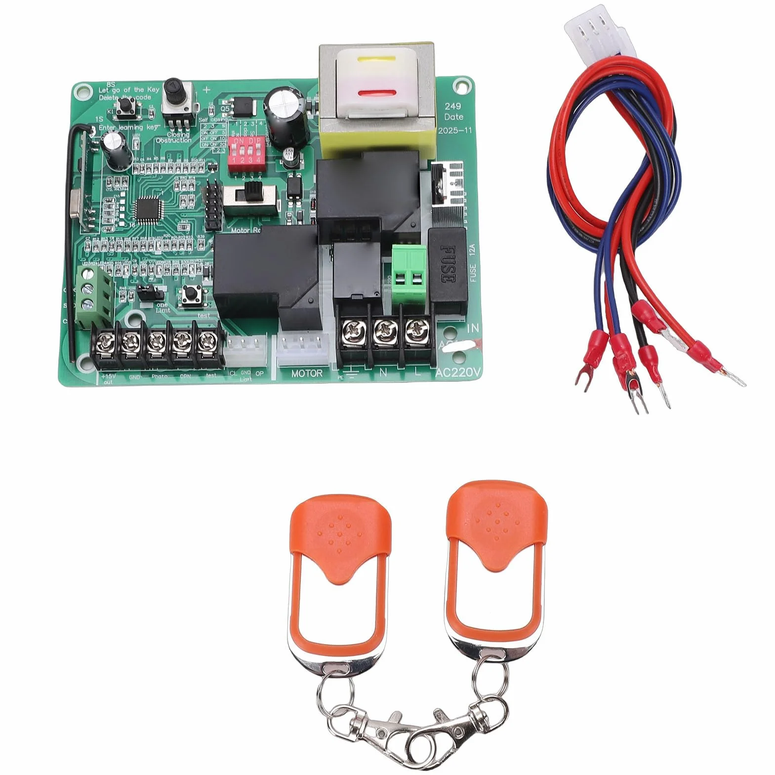 Carte de Commande D'ouvre-Porte Coulissante, Kit de Circuit imprimé de Contrôleur de Porte électrique à Code Roulant 433,92 MHz avec 2 Télécommandes pour une Utilisation en Usine (220V)