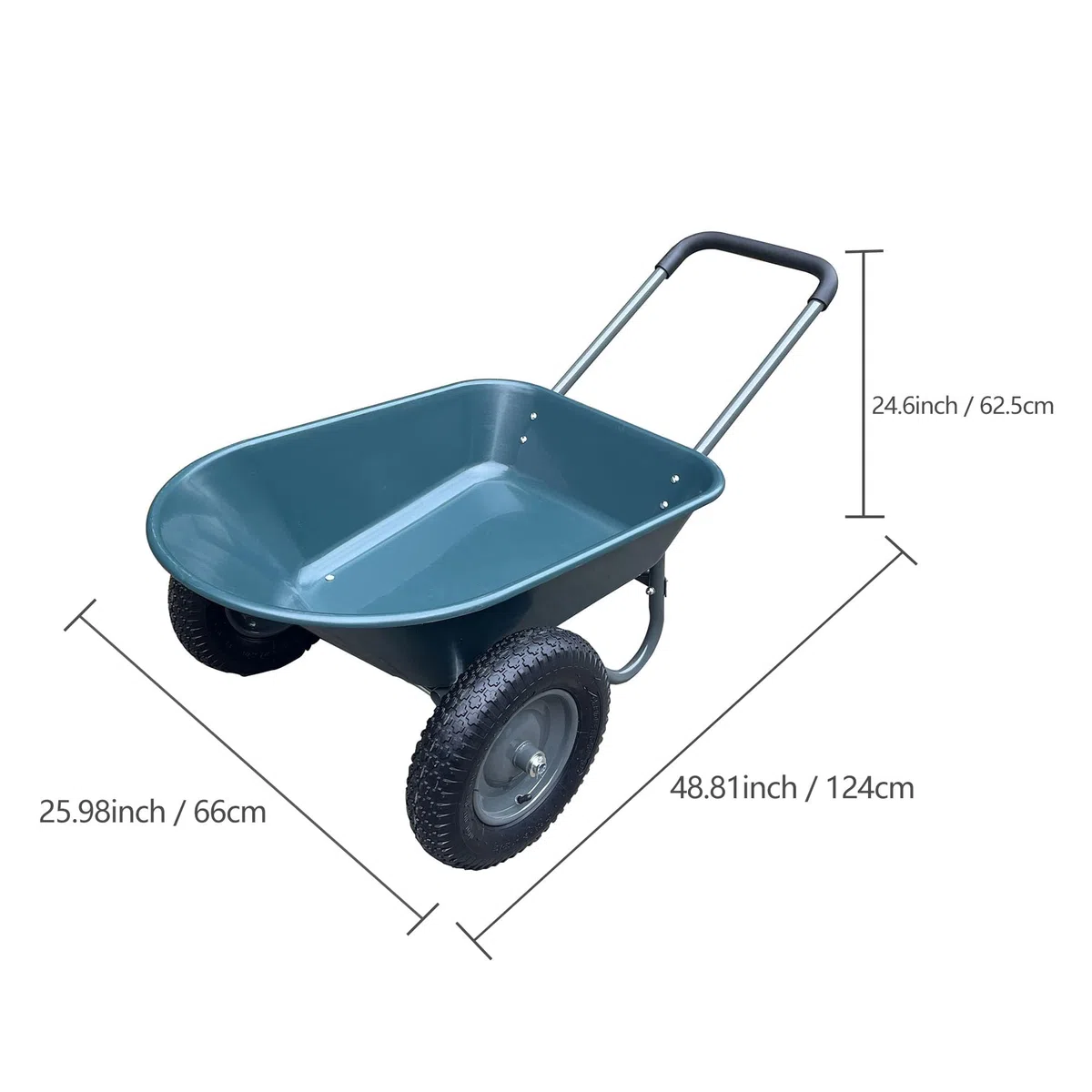 Brouette de jardin à deux roues – Capacité de 270 kg – Chariot utilitaire robuste – Design stable à deux roues avec pneus pneumatiques tout-terrain et plateau en polyéthylène antirouille