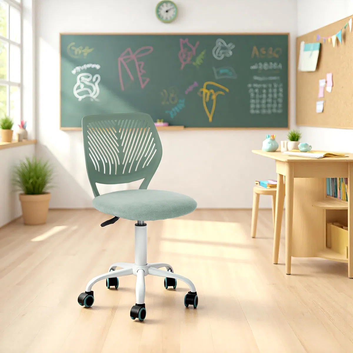 HOMYLIN Chaise de Salle de Classe Pivotante Réglable en Hauteur, Tabouret de Bureau Ergonomique sans Accoudoirs avec Roulettes