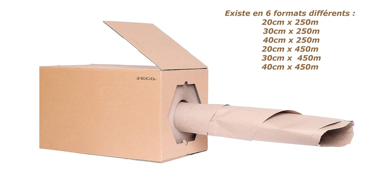 Jeco - Lot de 3 rouleaux de papier kraft froissé 20cm x 450m bourrage calage remplissage écologique protection colis en distributeur 100% recyclé et recyclable