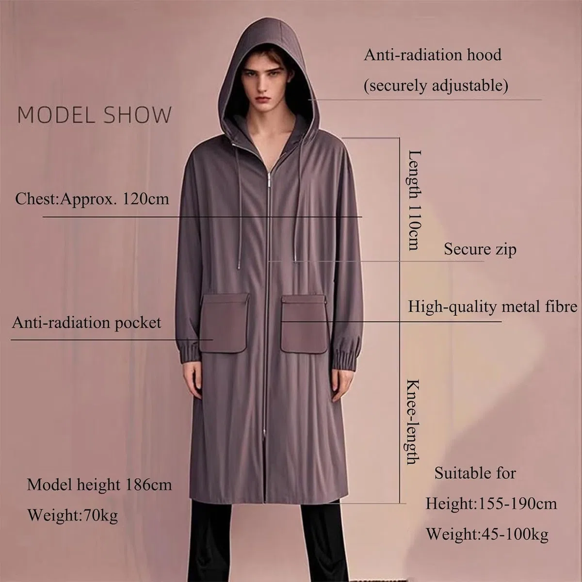 Faraday Sweat À Capuche Chapeau De Protection Contre Les Champs Électromagnétiques Pour Wifi,RF,Micro-Ondes Bloquant, Radiations,Sweat À Capuche Pour Antiradiations,Fibres Métalliques Women's